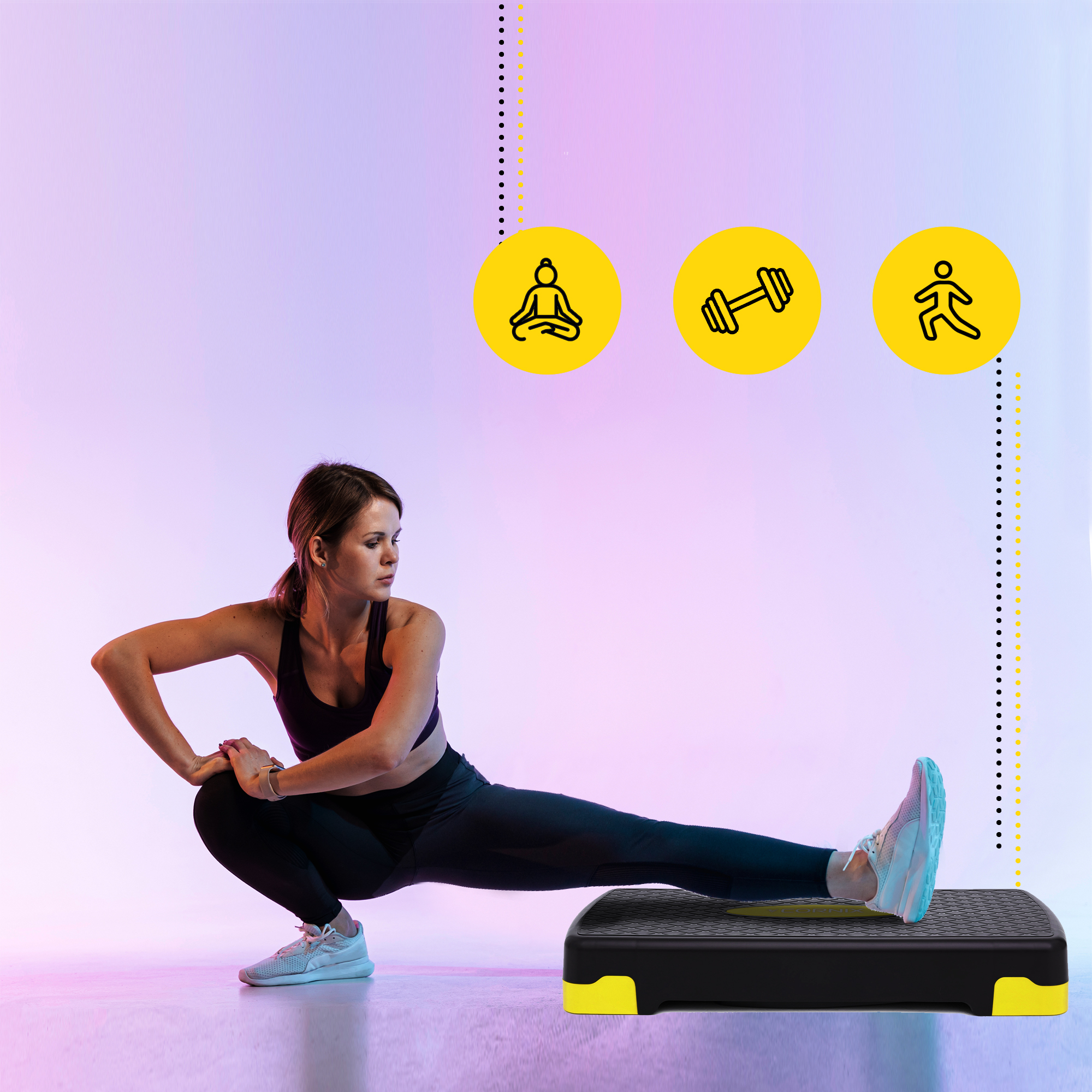 Степ-платформа 2-ступінчаста Cornix 68 х 28 х 10-15 см XR-0192 Black/Yellow — мініатюра 9