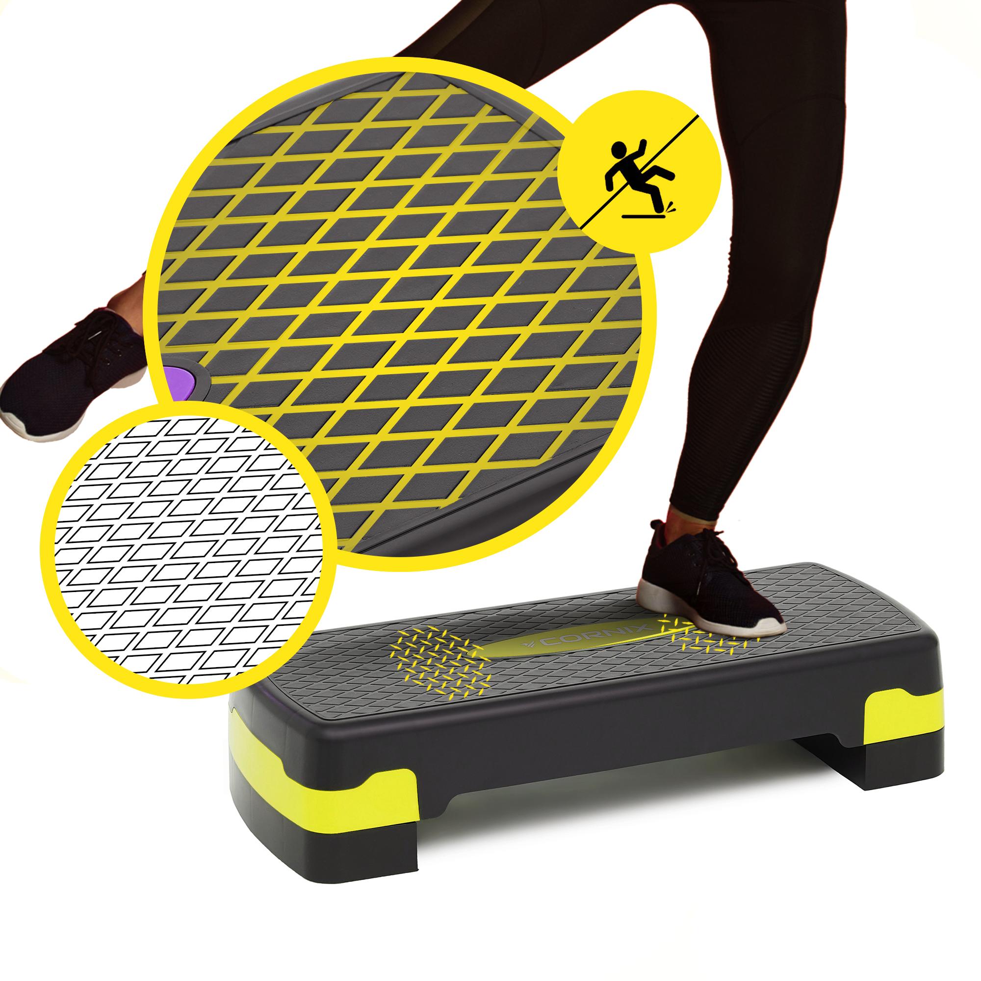 Степ-платформа 2-ступінчаста Cornix 68 х 28 х 10-15 см XR-0192 Black/Yellow — мініатюра 8