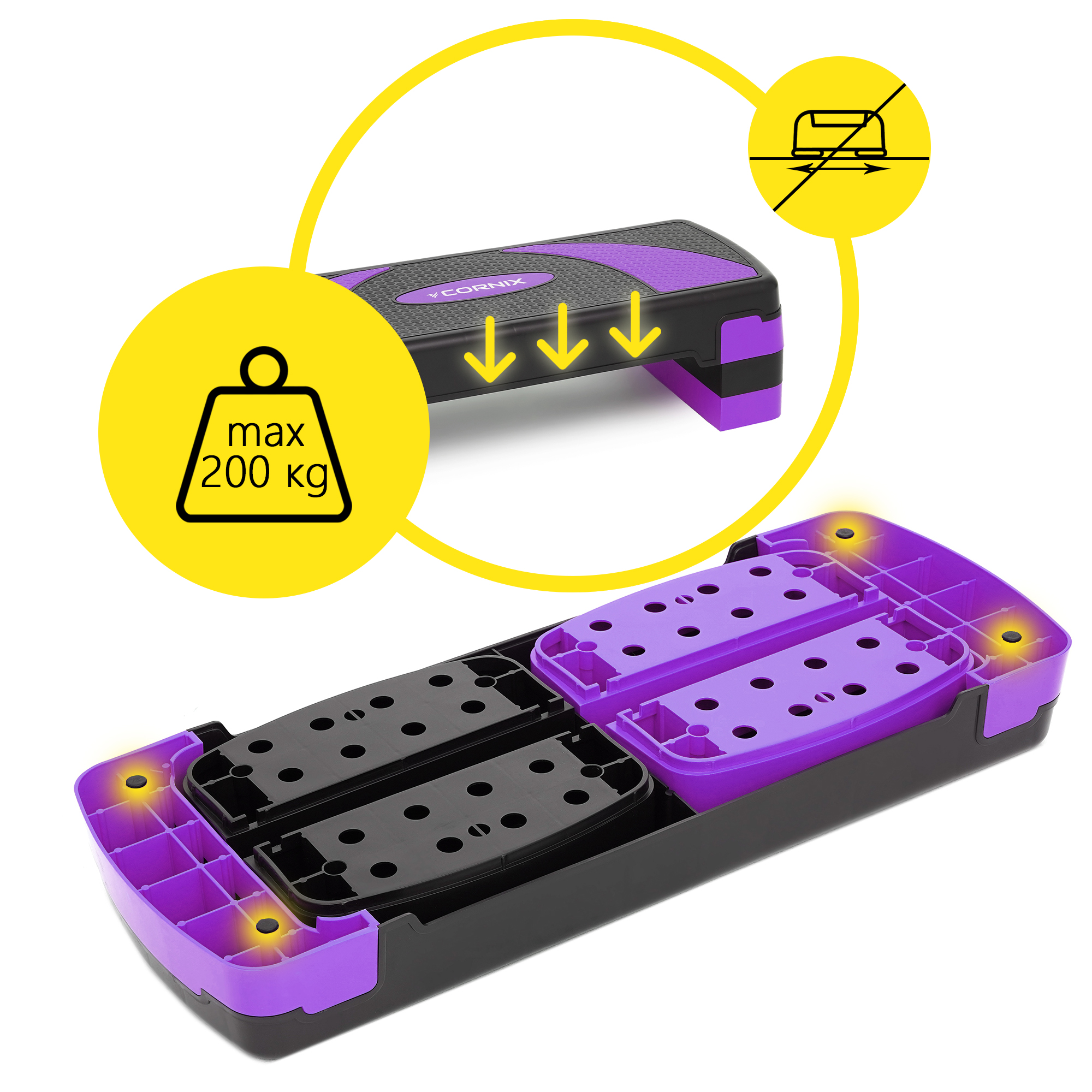 Степ-платформа 3-ступінчаста Cornix 78 х 29 х 10-20 см XR-0183 Black/Purple — мініатюра 9