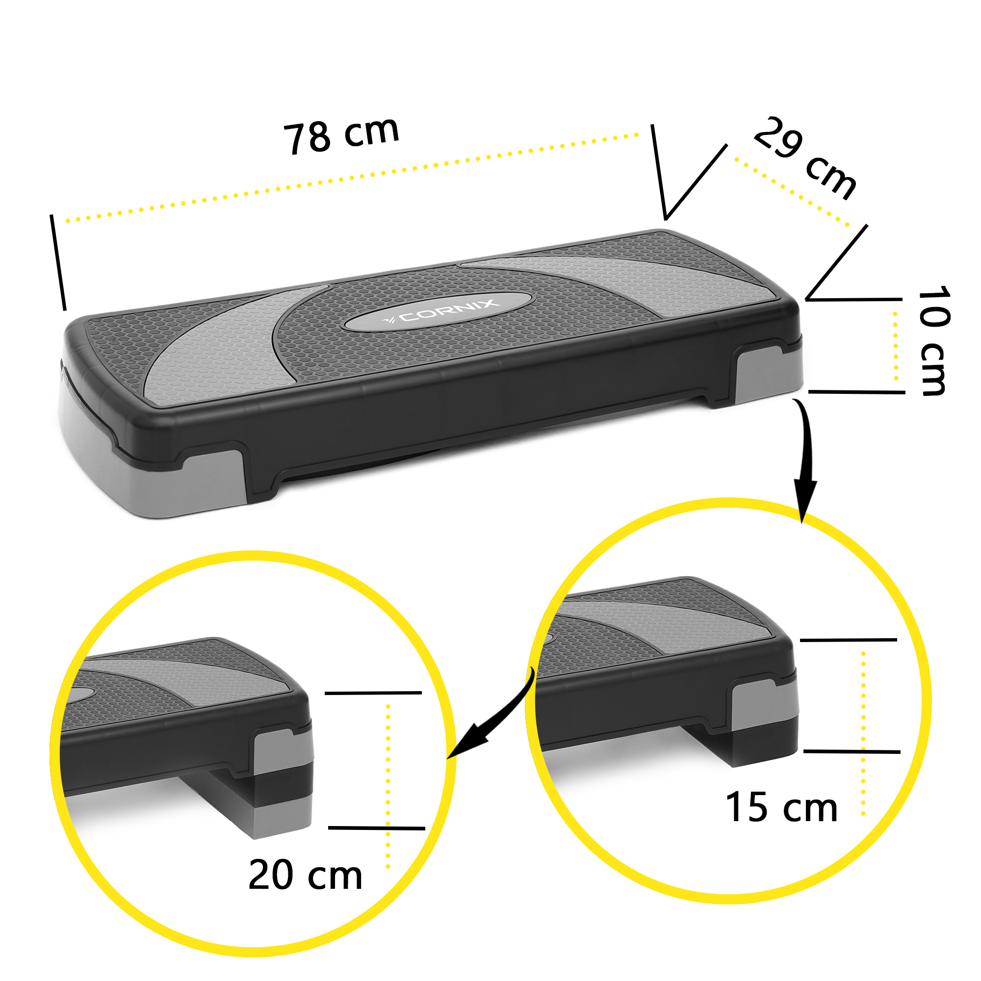 Степ-платформа 3-ступінчаста Cornix 78 х 29 х 10-20 см XR-0184 Black/Grey — фото 2