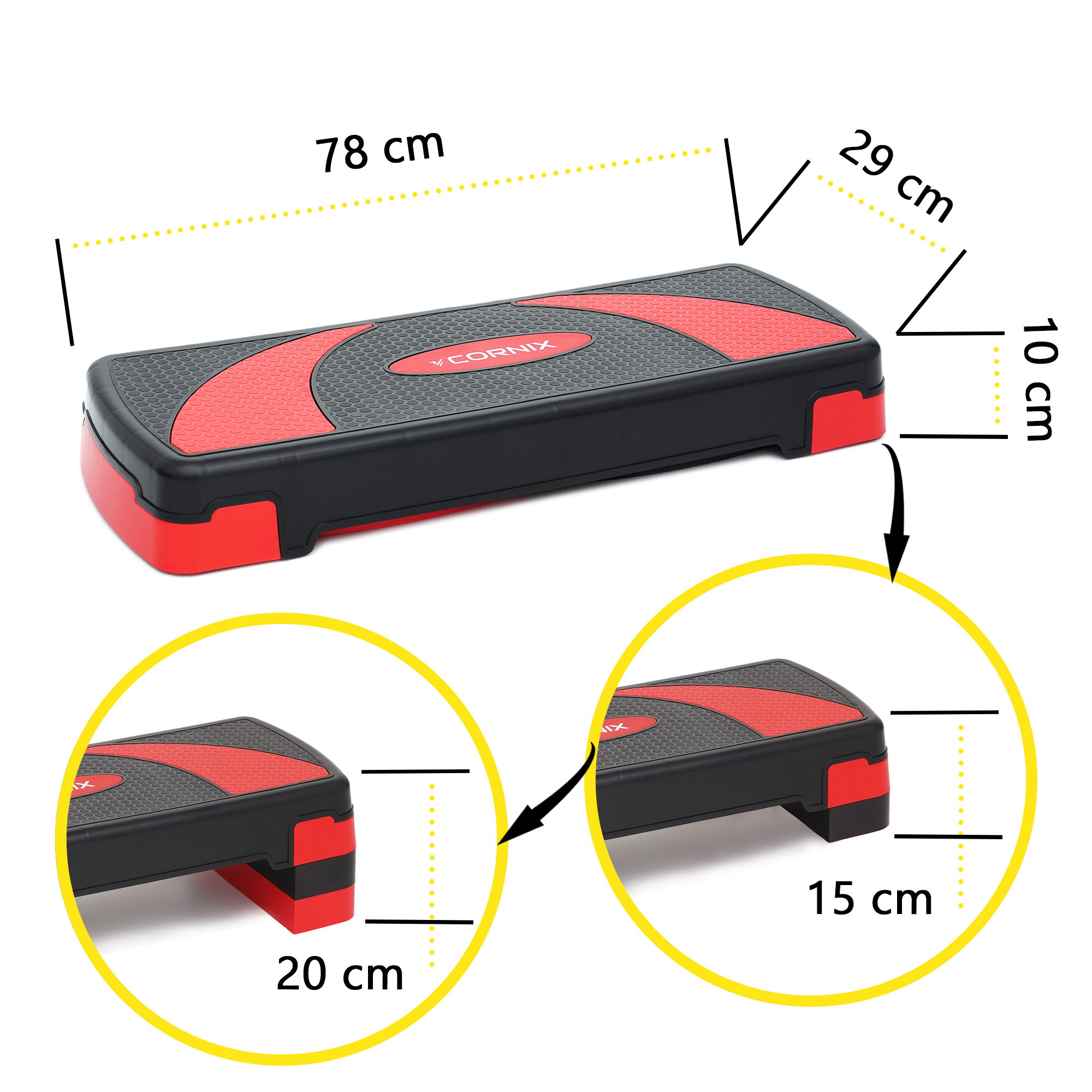 Степ-платформа 3-ступінчаста Cornix 78 х 29 х 10-20 см XR-0185 Black/Red — мініатюра 7