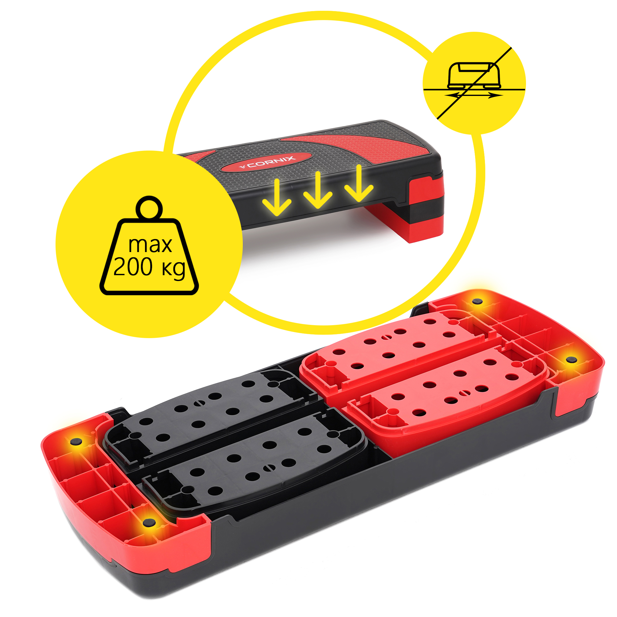 Степ-платформа 3-ступінчаста Cornix 78 х 29 х 10-20 см XR-0185 Black/Red — мініатюра 9