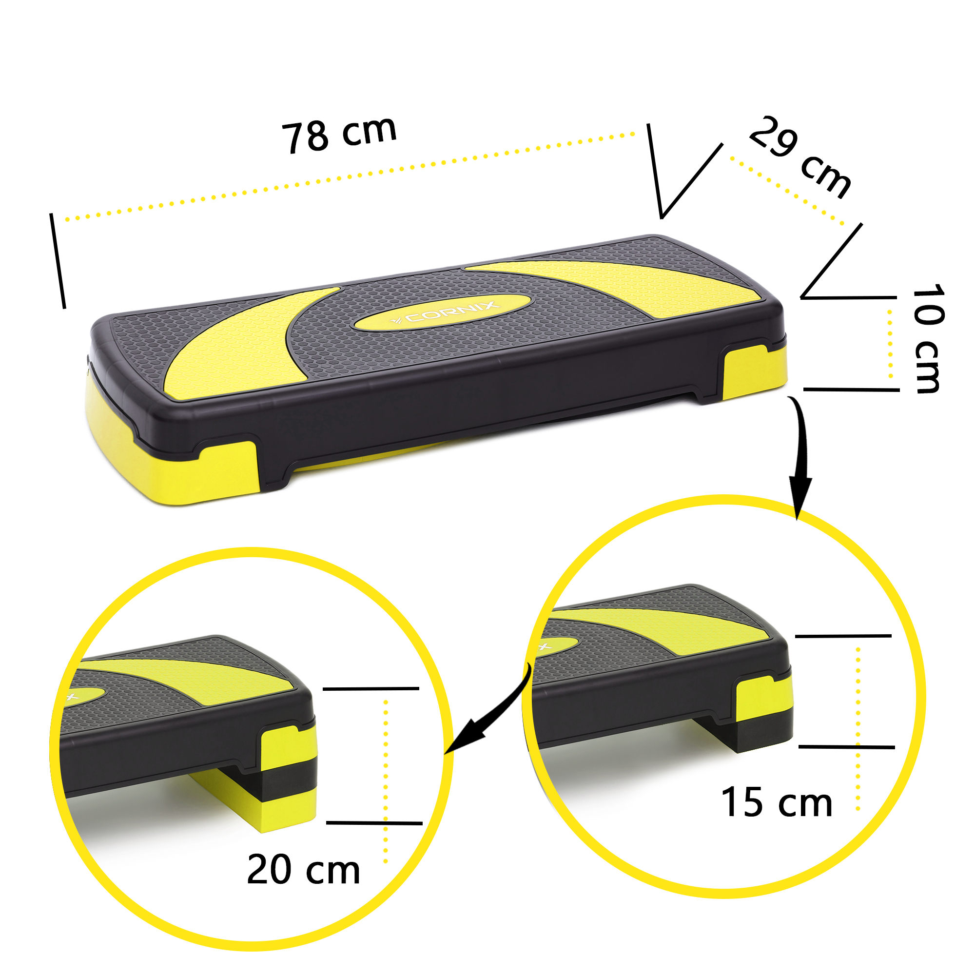Степ-платформа 3-ступінчаста Cornix 78 х 29 х 10-20 см XR-0187 Black/Yellow — мініатюра 7