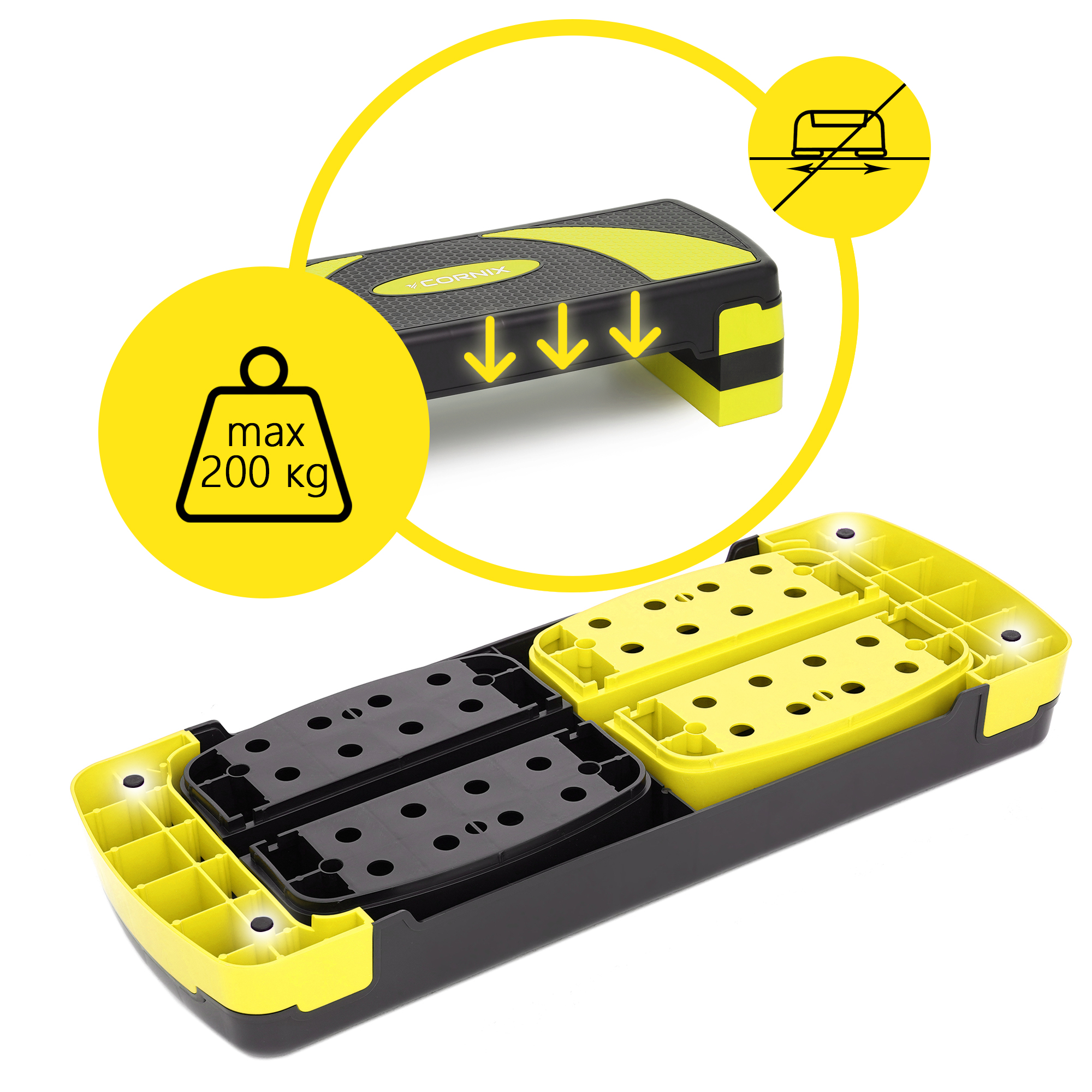 Степ-платформа 3-ступінчаста Cornix 78 х 29 х 10-20 см XR-0187 Black/Yellow — мініатюра 9