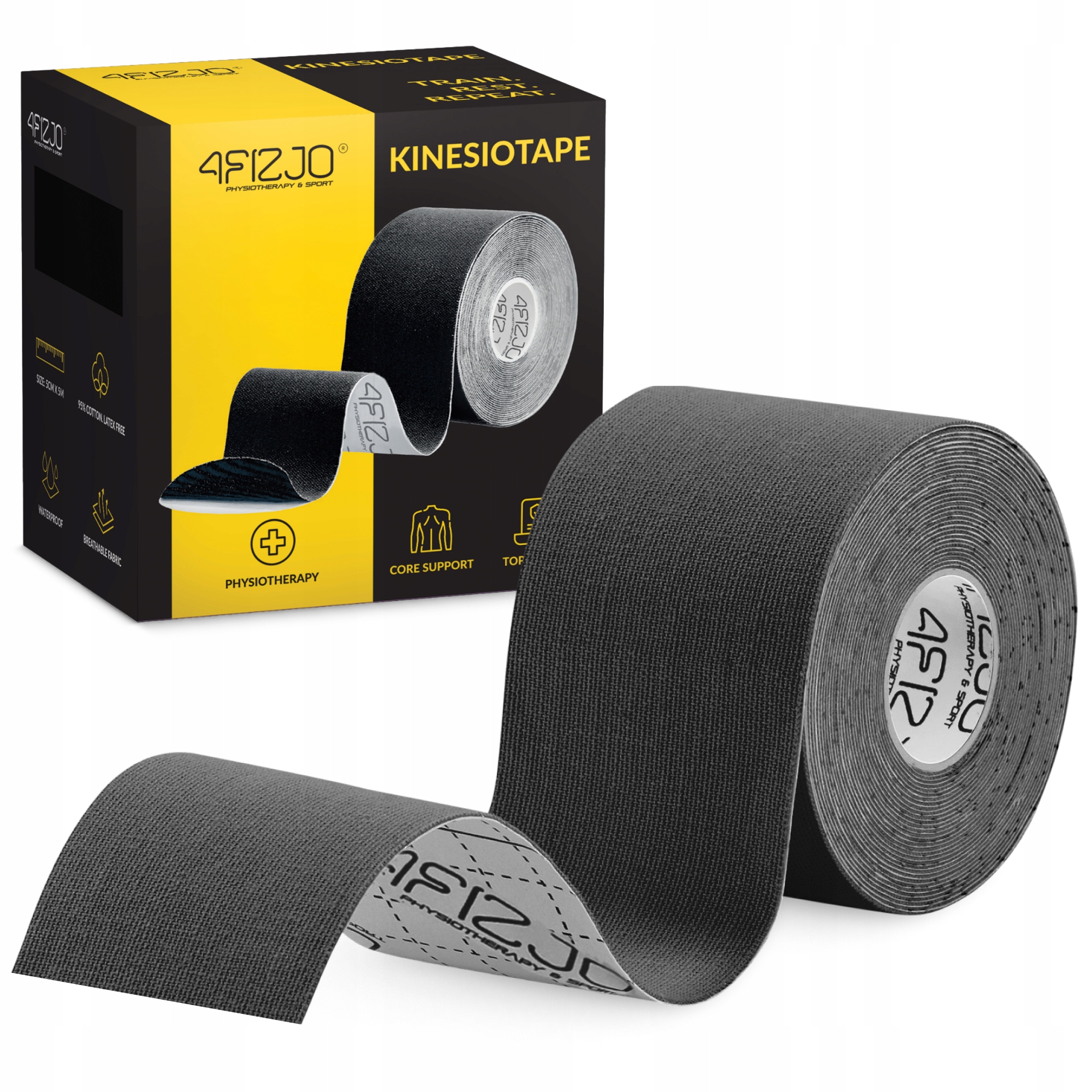 Стрічка кінезіологічна (кінезіо тейп) 4FIZJO 5 см x 5 м Black (P-5907739315977) — фото 1