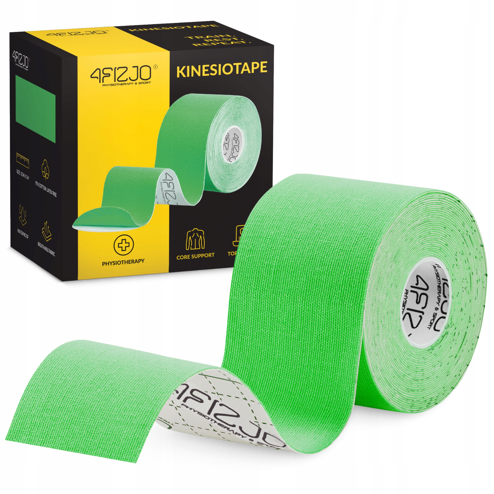 Стрічка кінезіологічна (кінезіо тейп) 4FIZJO 5 см x 5 м Green (P-5907739315984) — фото 1