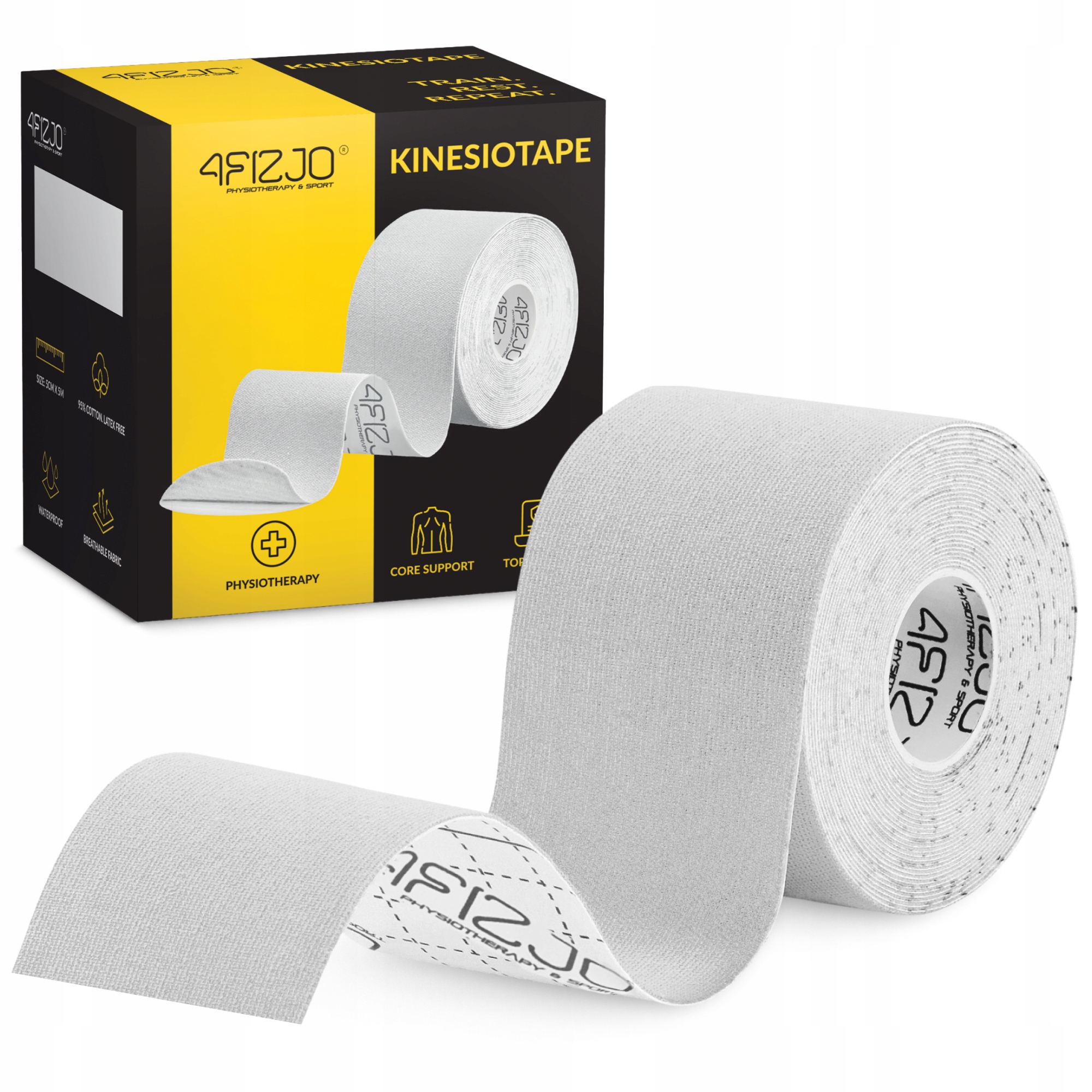 Стрічка кінезіологічна (кінезіо тейп) 4FIZJO 5 см x 5 м White (P-5907739318831) — фото 1