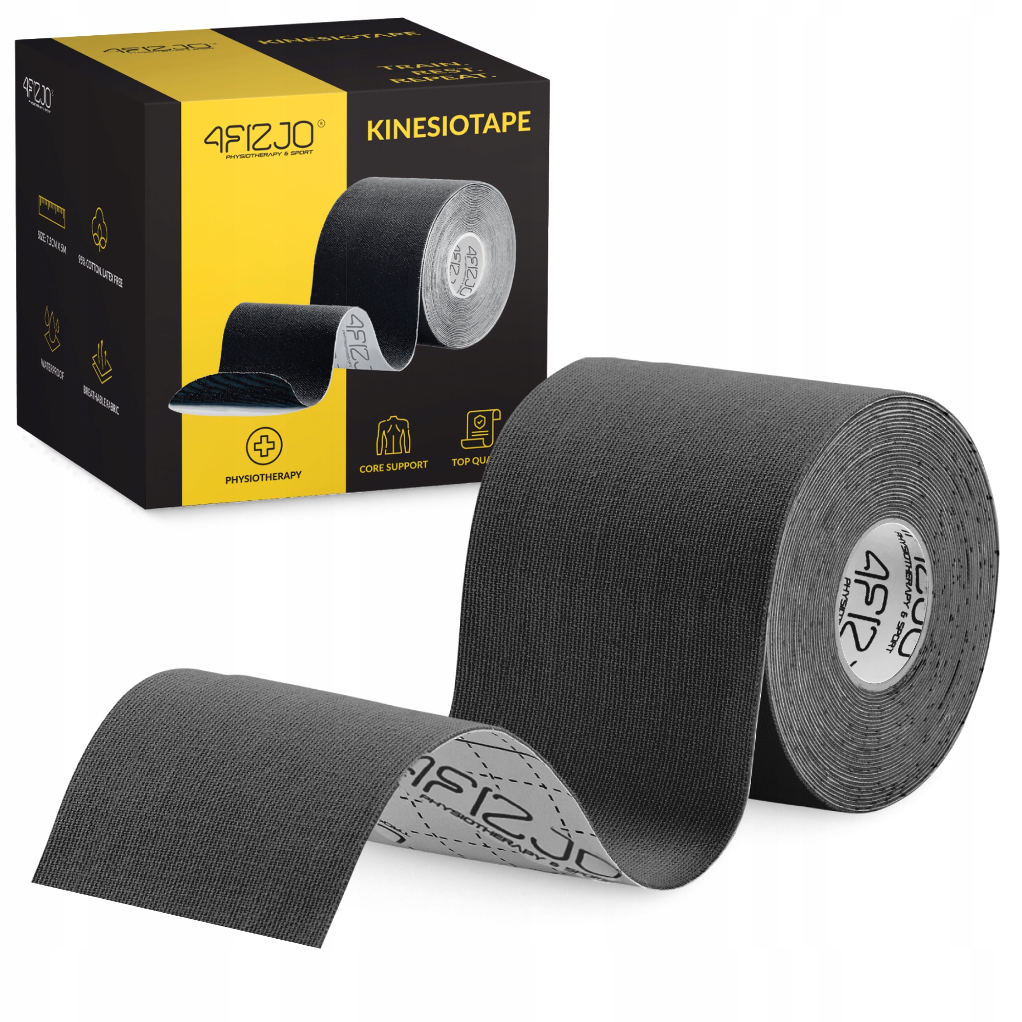 Стрічка кінезіологічна (кінезіо тейп) 4FIZJO 7.5 см x 5 м Black (P-5907739318886) — фото 1