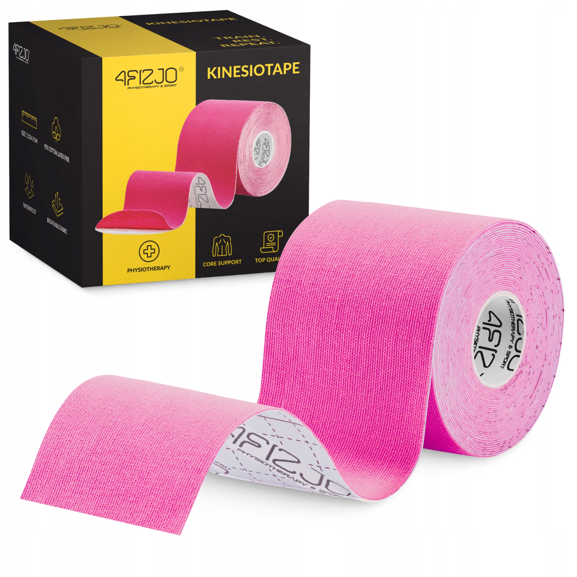 Стрічка кінезіологічна (кінезіо тейп) 4FIZJO 7.5 см x 5 м Pink (P-5907739318893) — фото 1