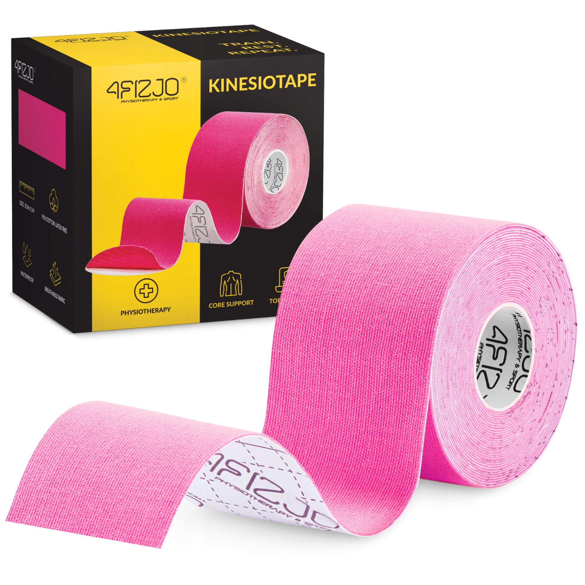 Стрічка кінезіологічна (кінезіо тейп) 4FIZJO 5 см x 5 м Pink (P-5907739316004) — фото 1