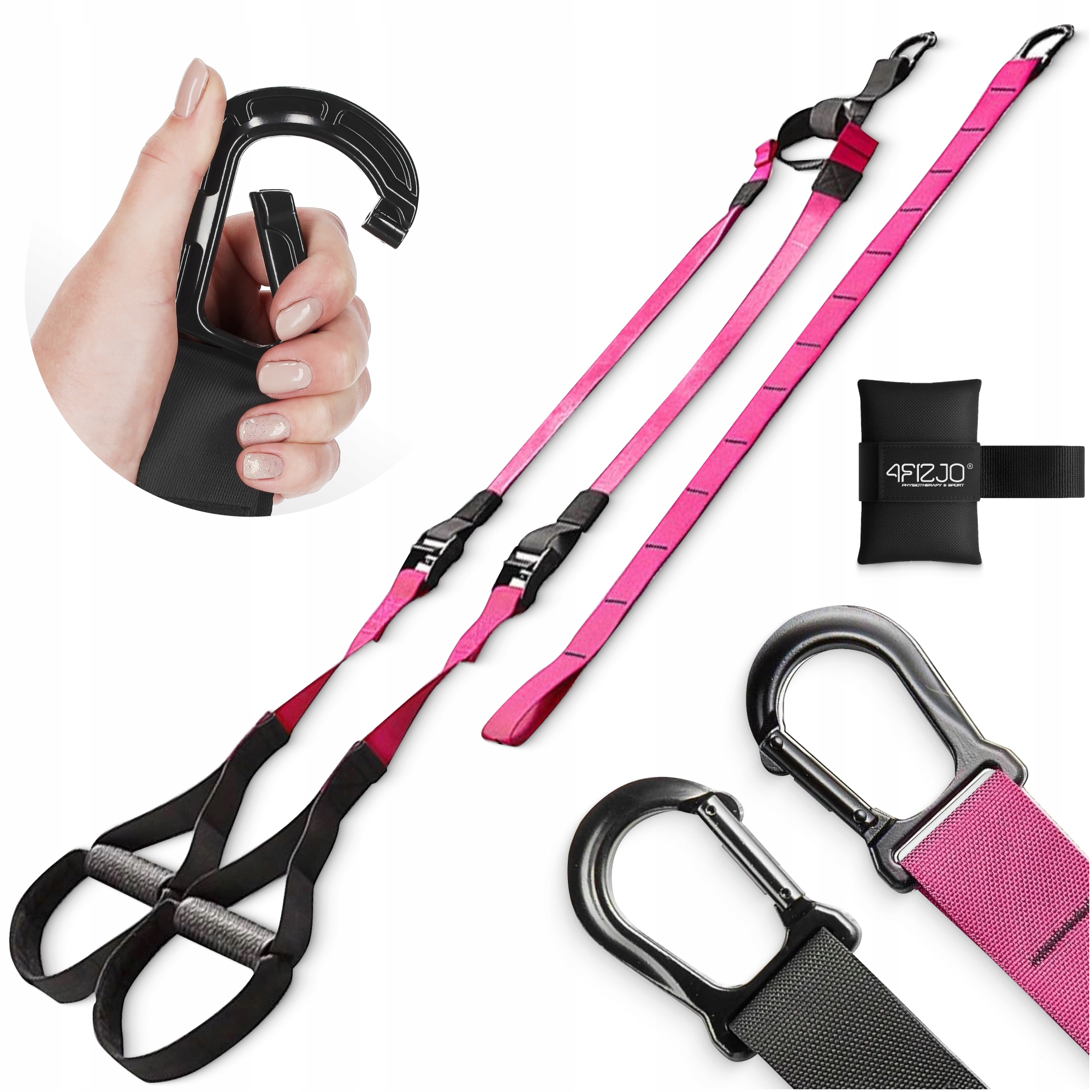 Петлі для функціонального тренінгу 4FIZJO підвісна система Black/Pink (P-5907739314109) — фото 1