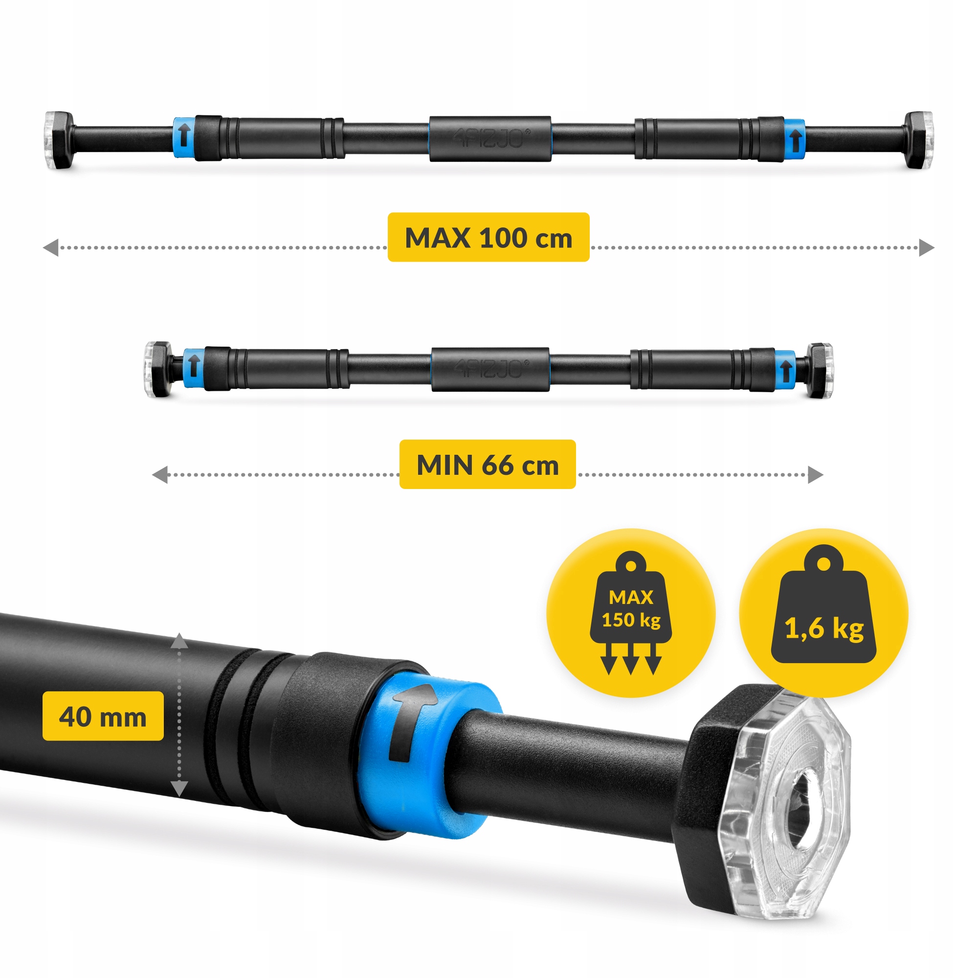 Турнік розсувний 4FIZJO 66-100 см Black/Blue (P-5907739314758) — мініатюра 6