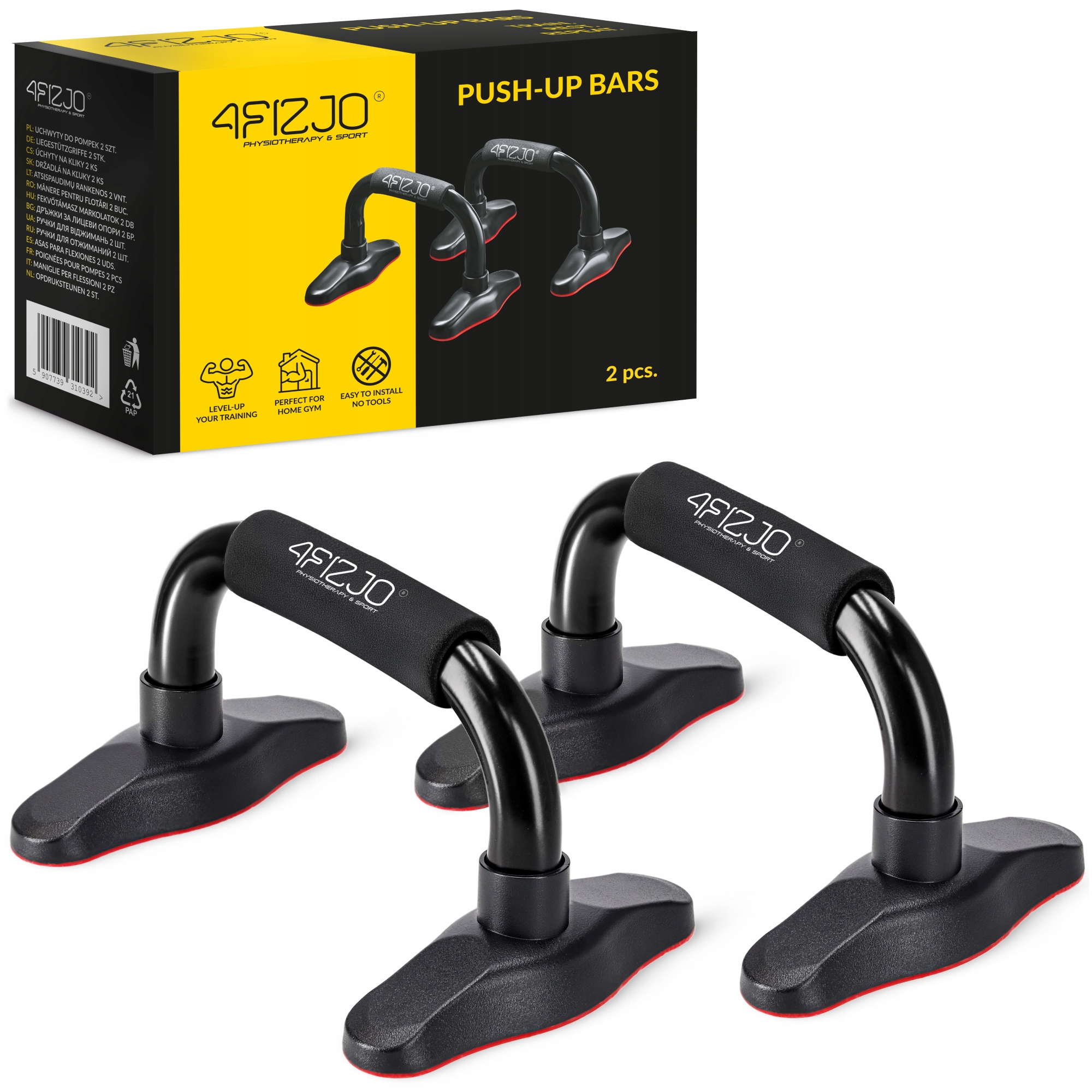 Упори для віджимань 4FIZJO Push-up Bars Black/Red (P-5907739310392) — фото 1