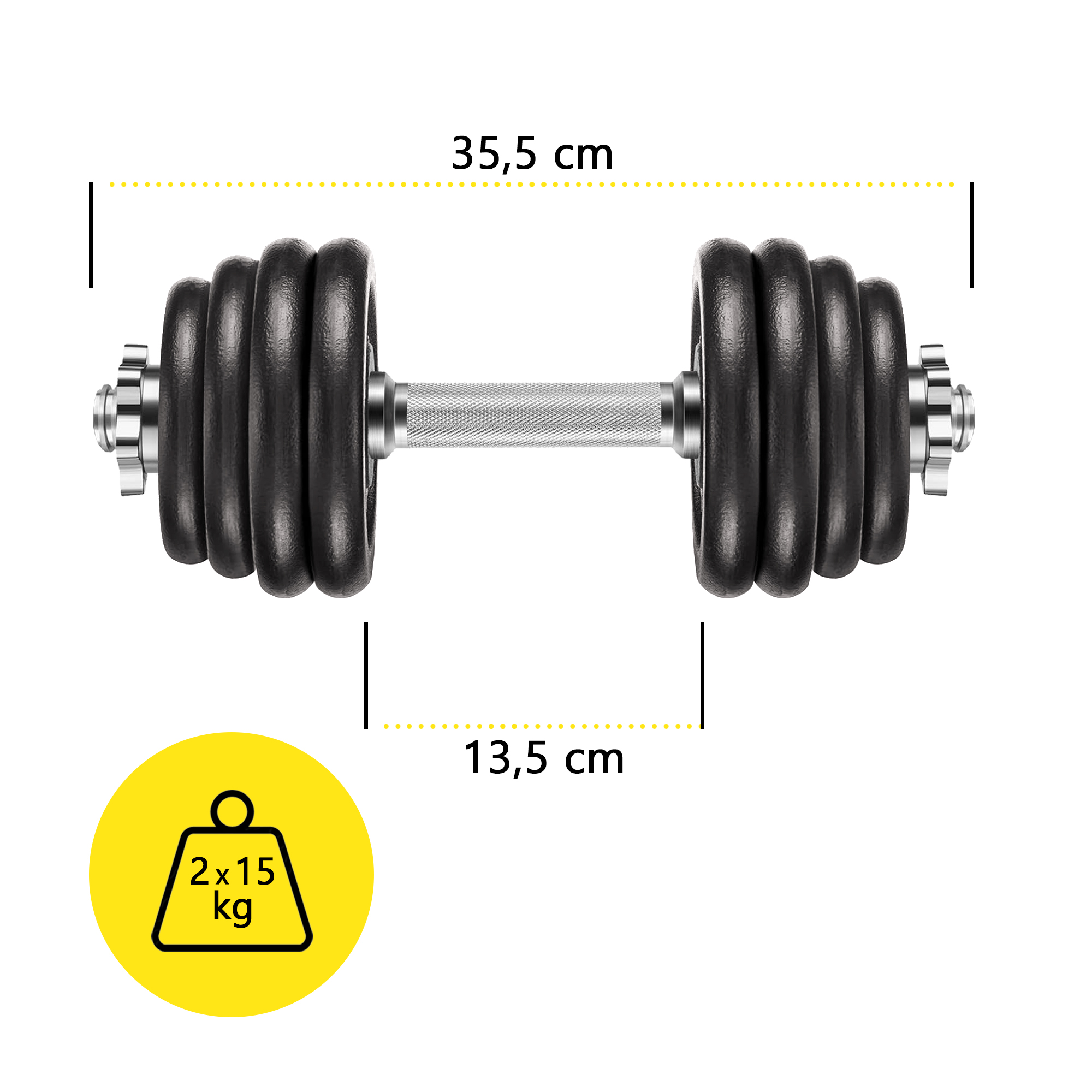 Гантелі металеві Cornix 2 x 15 кг набірні, в кейсі XR-0442 Black — мініатюра 7
