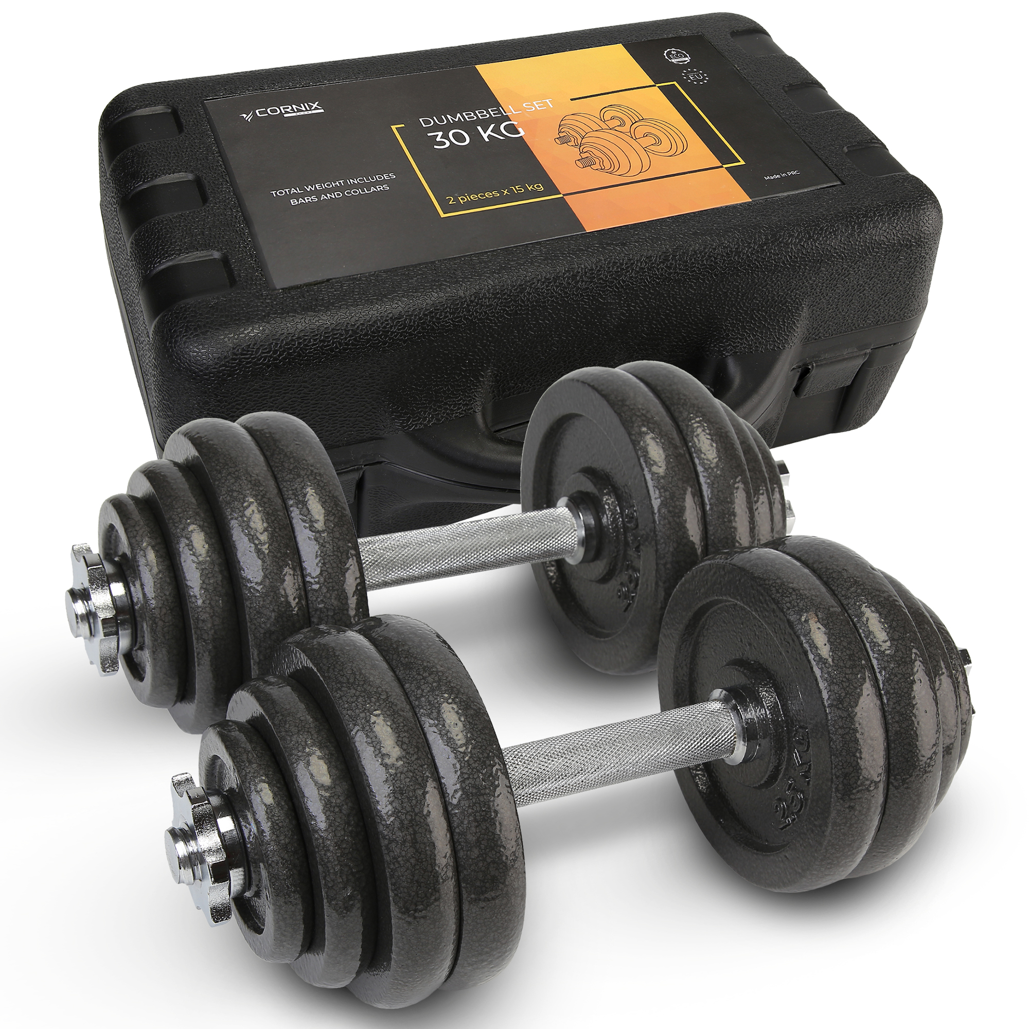 Гантелі металеві Cornix 2 x 15 кг набірні, в кейсі XR-0442 Black — фото 1