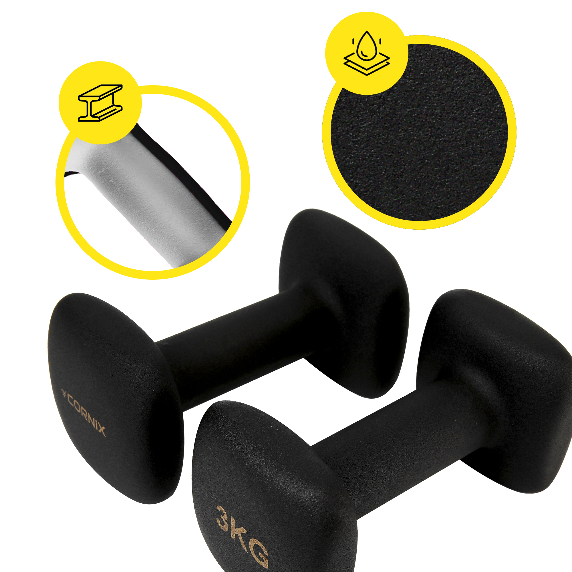 Гантелі вінілові Cornix Square 2 x 3 кг XR-0408 Black — мініатюра 9