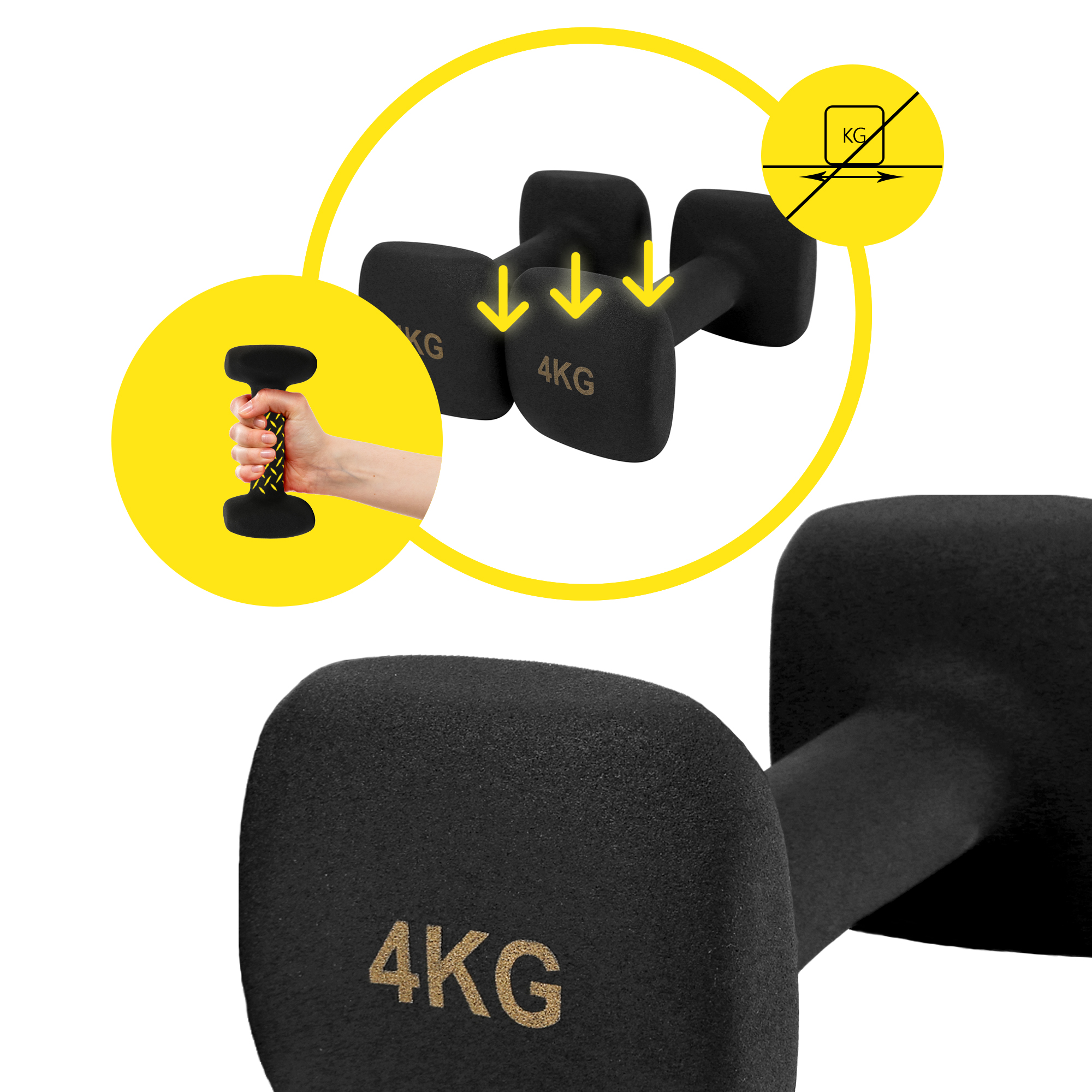 Гантелі вінілові Cornix Square 2 x 4 кг XR-0409 Black — мініатюра 6