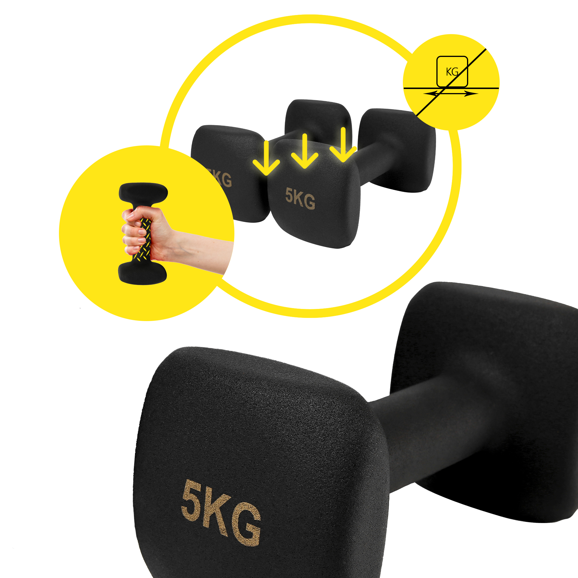 Гантелі вінілові Cornix Square 2 x 5 кг XR-0410 Black — мініатюра 7