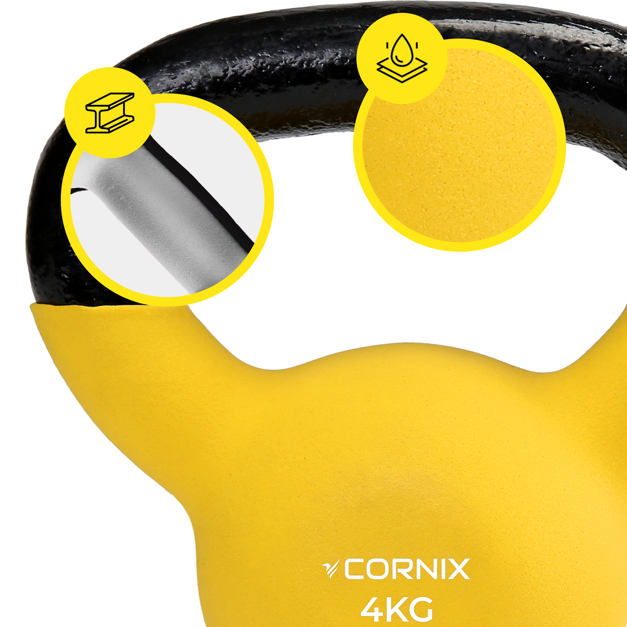 Гиря металева Cornix 4 кг з вініловим покриттям XR-0435 Yellow/Black — фото 5