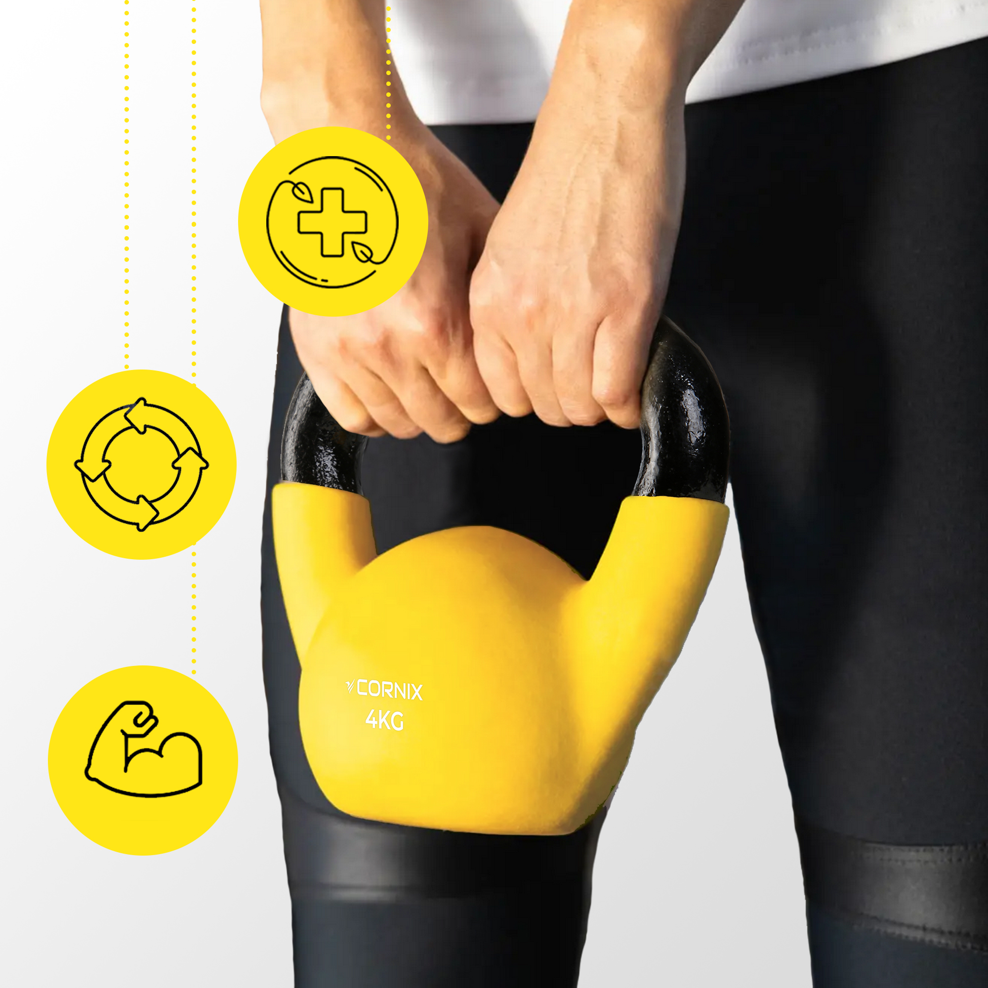 Гиря металева Cornix 4 кг з вініловим покриттям XR-0435 Yellow/Black — мініатюра 6