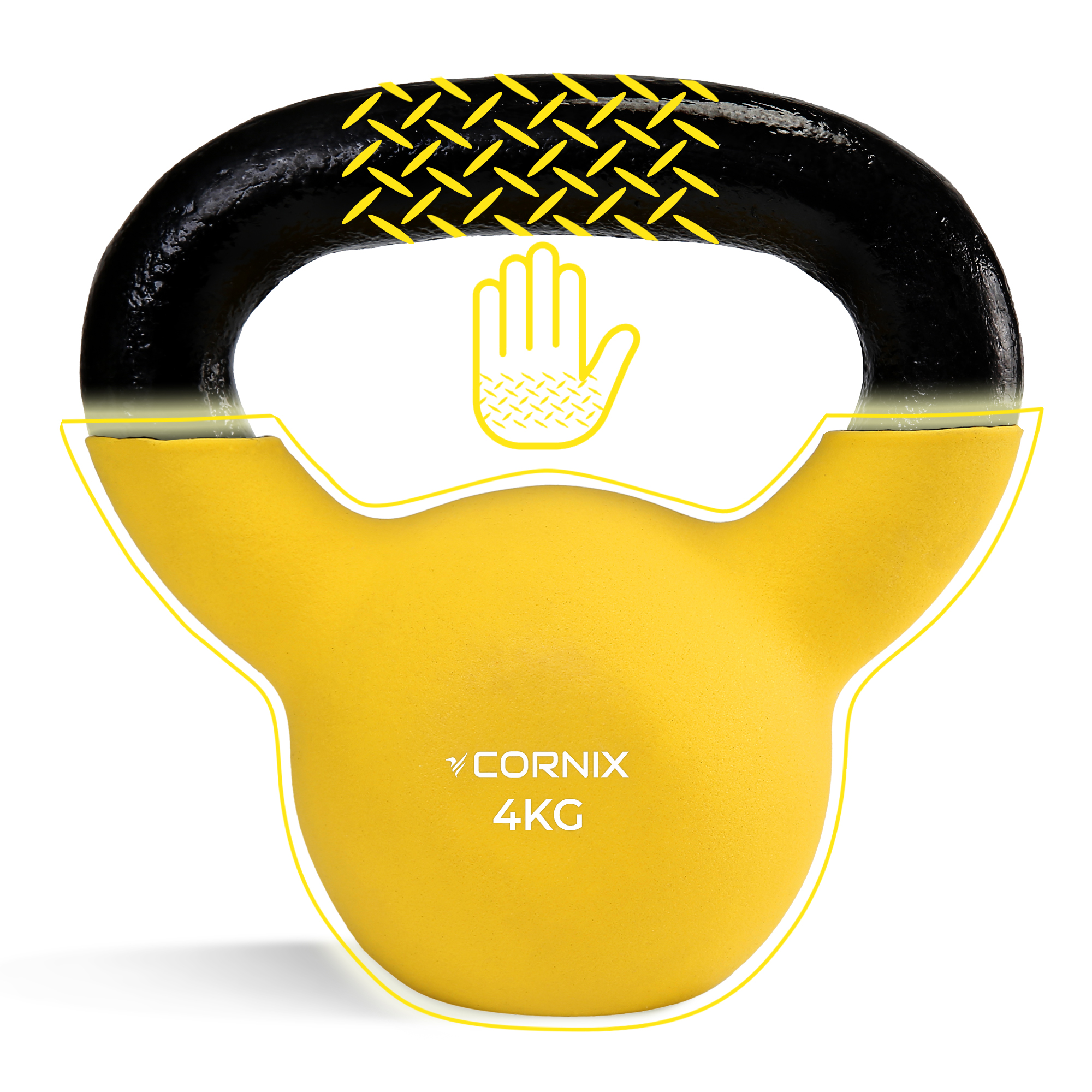 Гиря металева Cornix 4 кг з вініловим покриттям XR-0435 Yellow/Black — фото 3