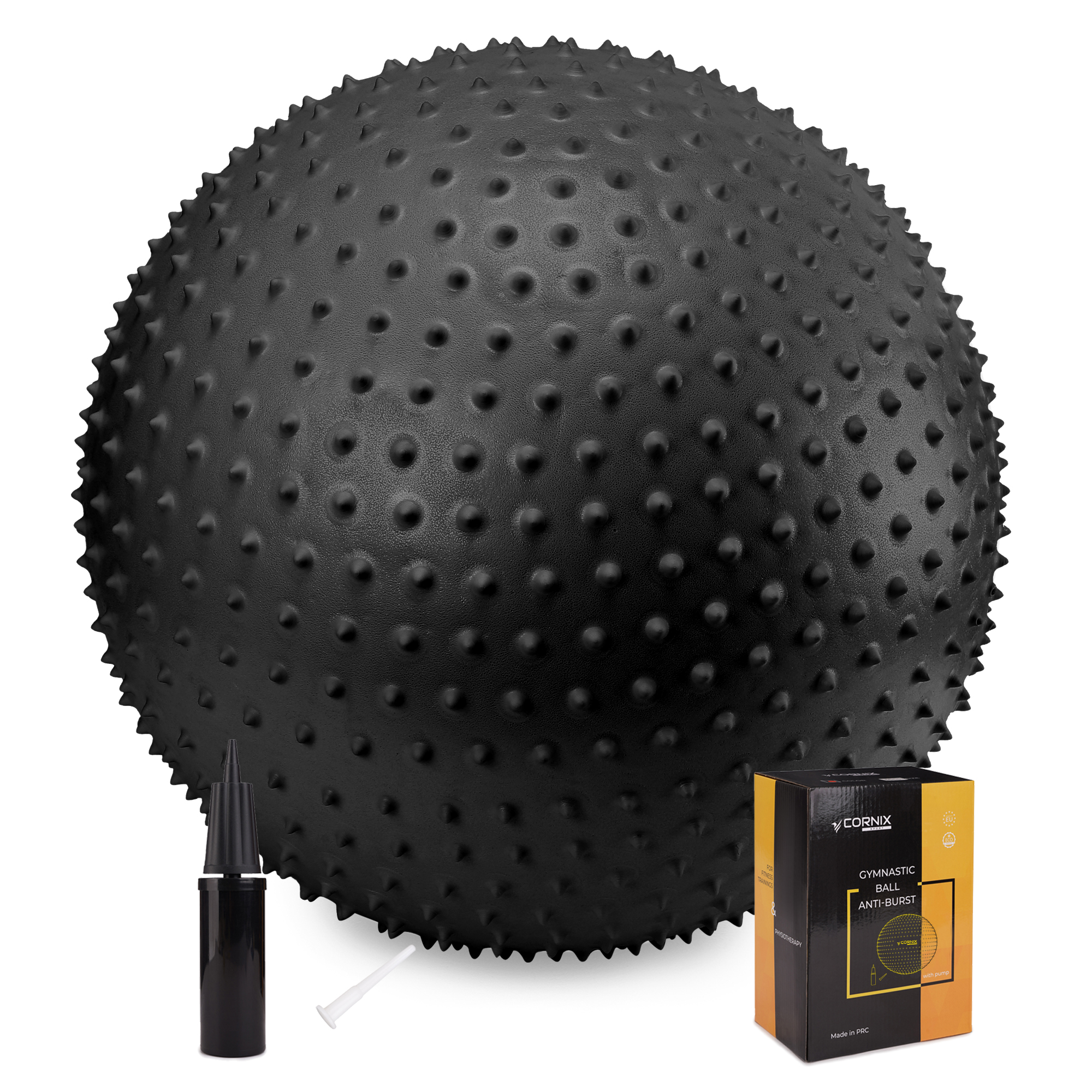 М'яч для фітнесу (фітбол) Cornix 65 см масажний Anti-Burst XR-0482 Black — фото 1