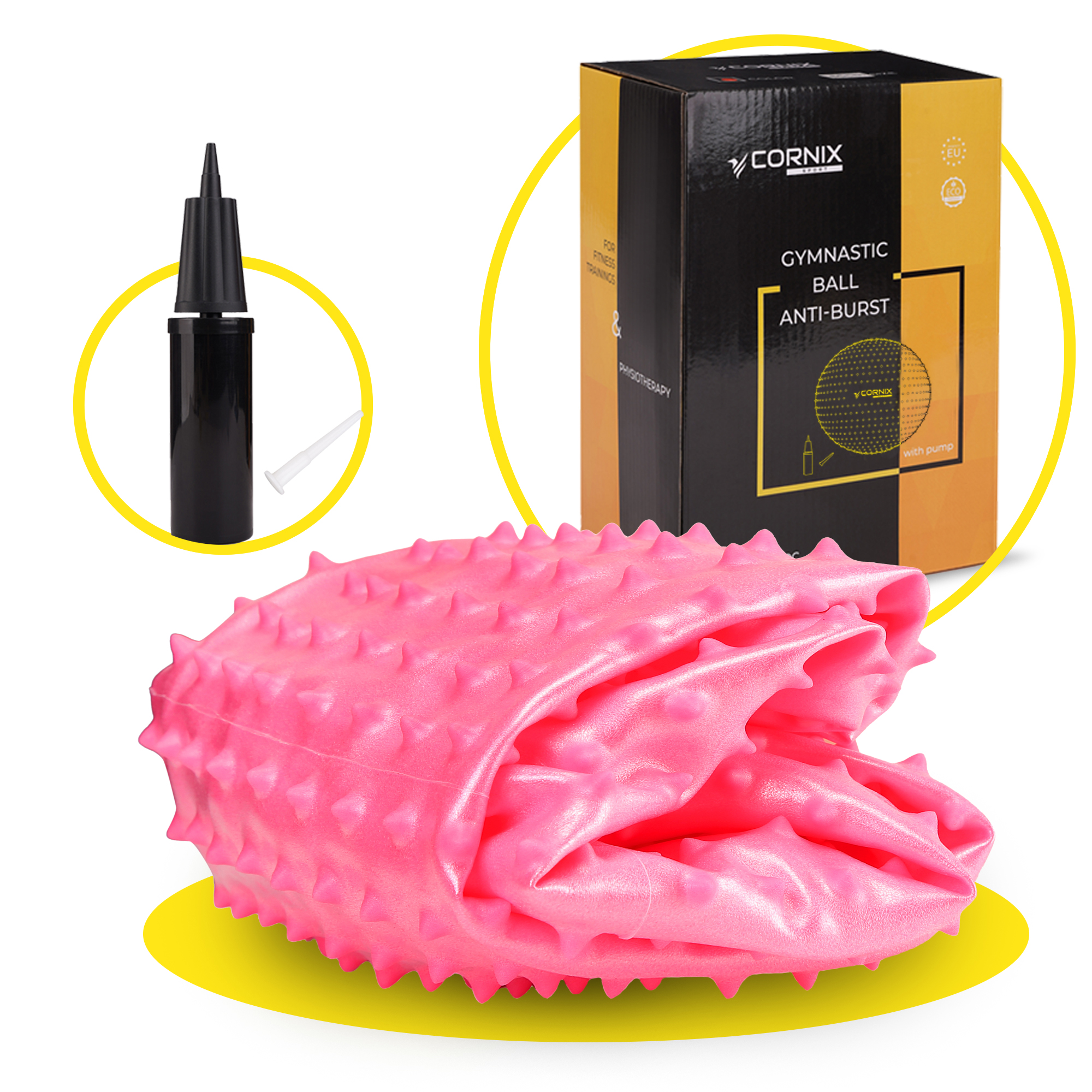 М'яч для фітнесу (фітбол) Cornix 55 см масажний Anti-Burst XR-0469 Pink — фото 4