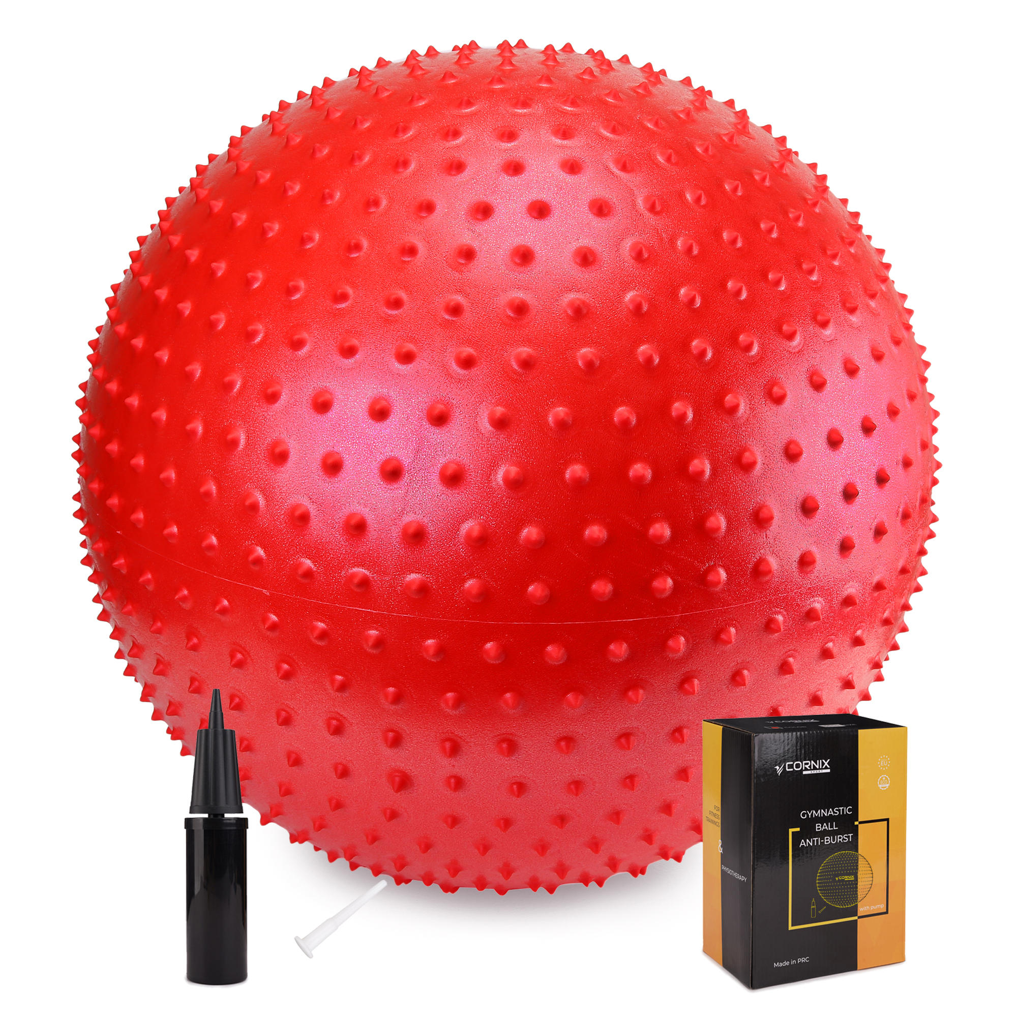М'яч для фітнесу (фітбол) Cornix 55 см масажний Anti-Burst XR-0470 Red — фото 1