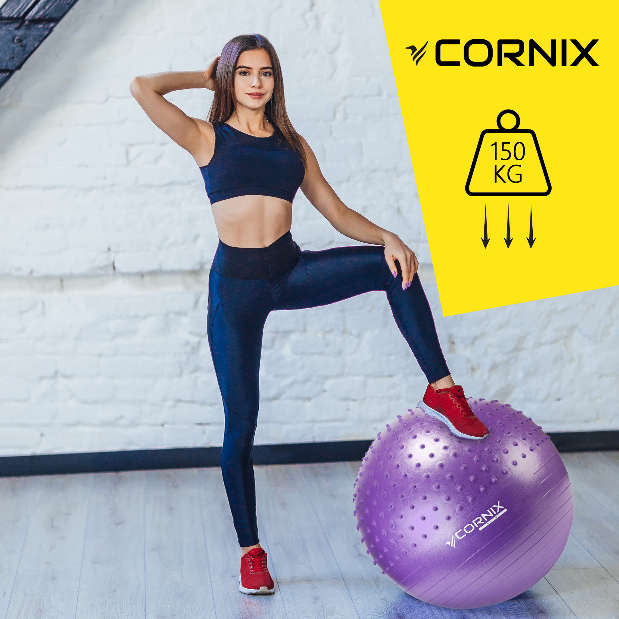 М'яч для фітнесу (фітбол) Cornix 55 см напівмасажний Anti-Burst XR-0460 Violet — фото 4