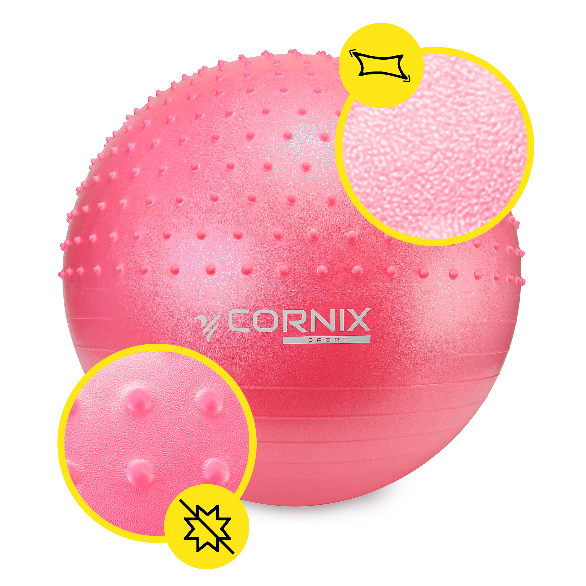 М'яч для фітнесу (фітбол) Cornix 55 см напівмасажний Anti-Burst XR-0461 Pink — фото 5