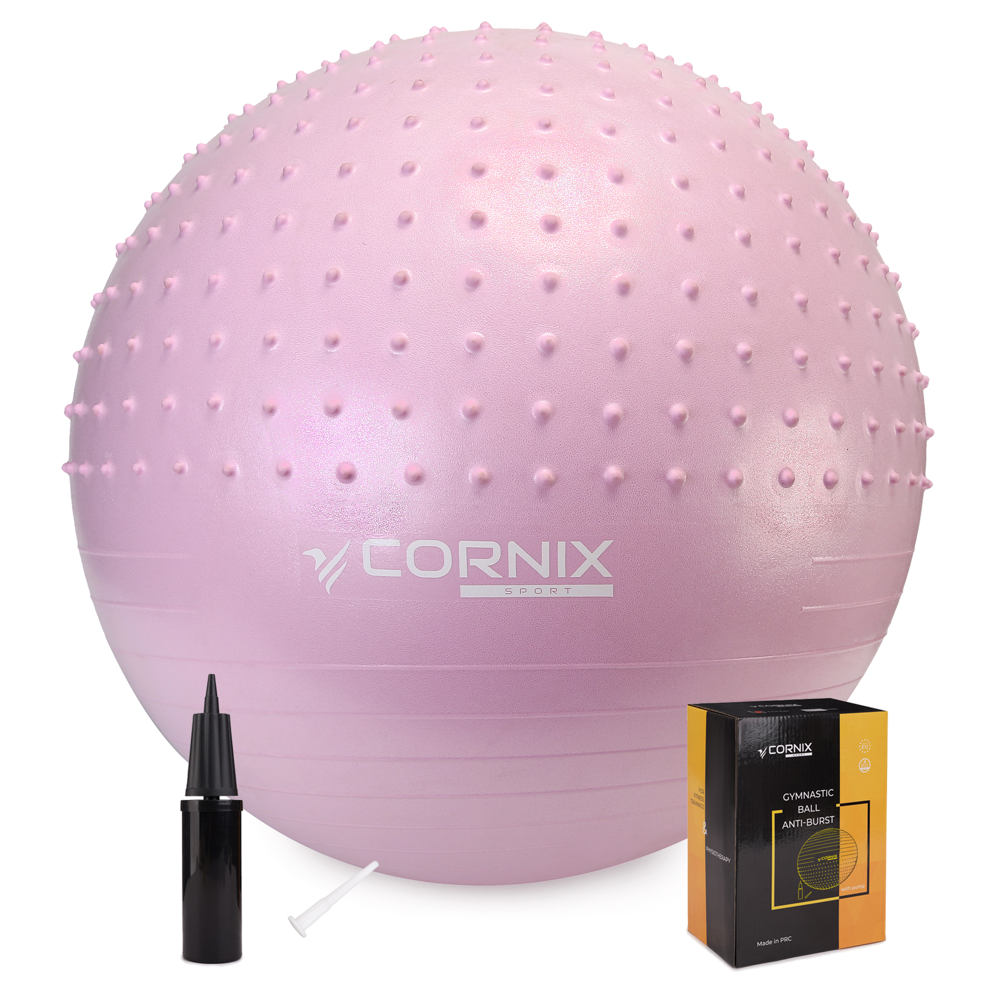 М'яч для фітнесу (фітбол) Cornix 55 см напівмасажний Anti-Burst XR-0465 Light Pink — фото 1