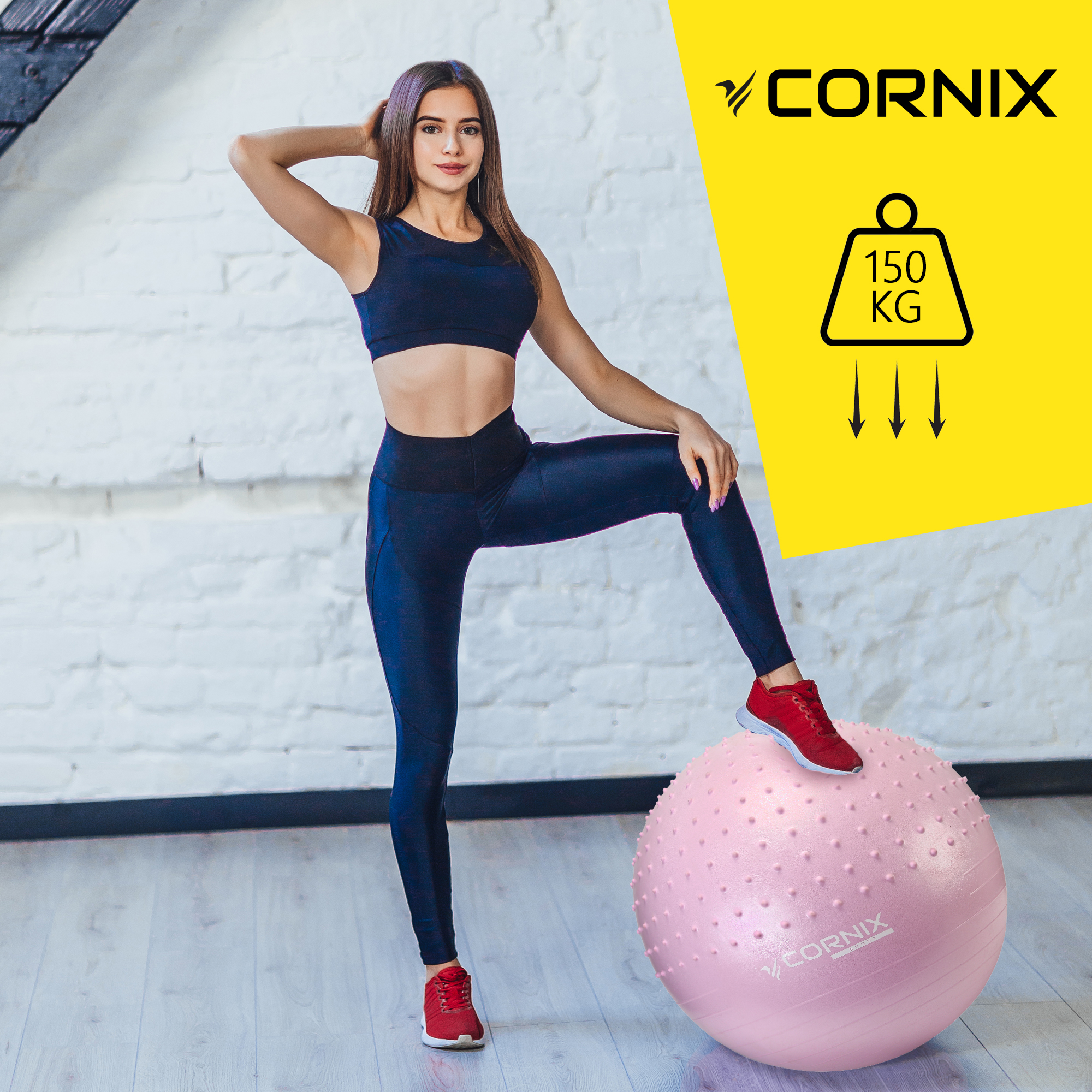 М'яч для фітнесу (фітбол) Cornix 55 см напівмасажний Anti-Burst XR-0465 Light Pink — фото 2