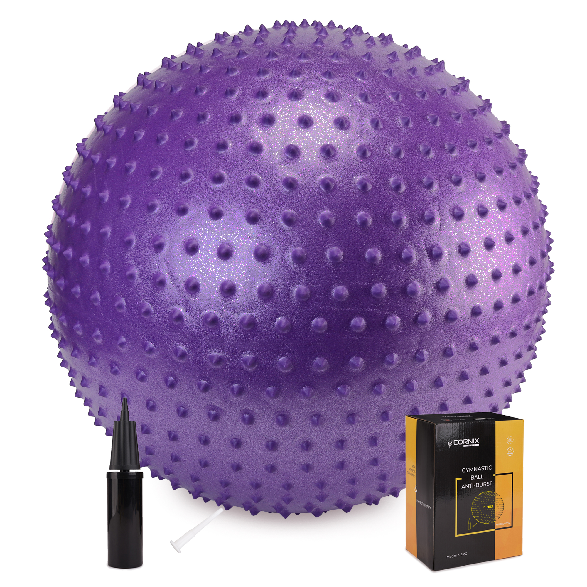 М'яч для фітнесу (фітбол) Cornix 65 см масажний Anti-Burst XR-0484 Violet — фото 1