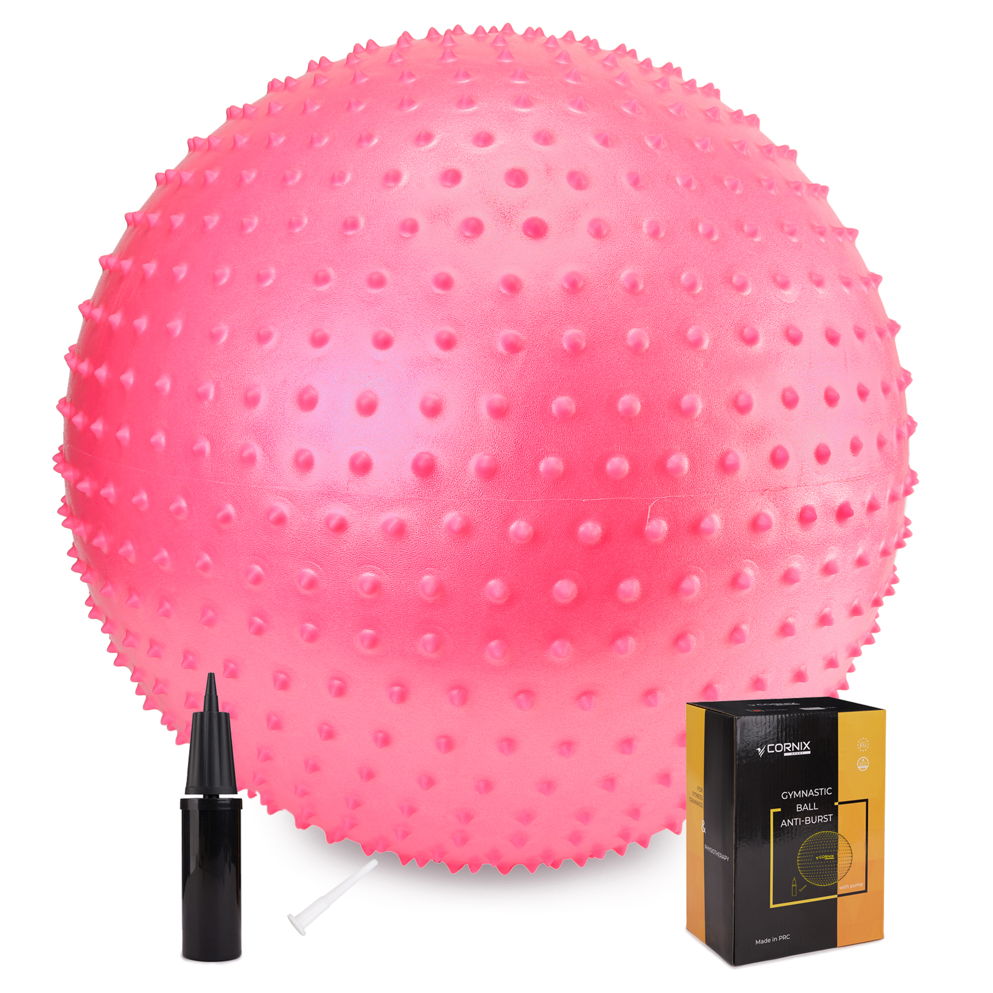 М'яч для фітнесу (фітбол) Cornix 65 см масажний Anti-Burst XR-0485 Pink — фото 1