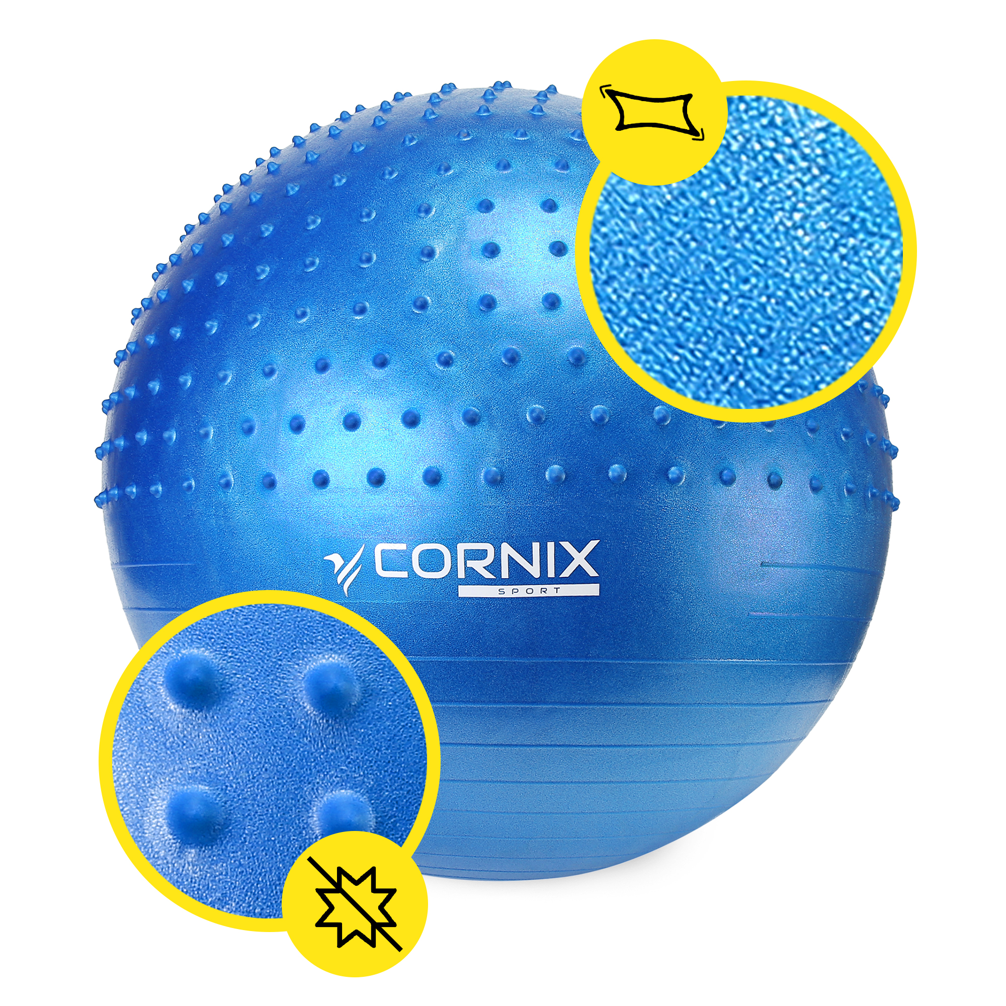 М'яч для фітнесу (фітбол) Cornix 65 см напівмасажний Anti-Burst XR-0475 Blue — мініатюра 6