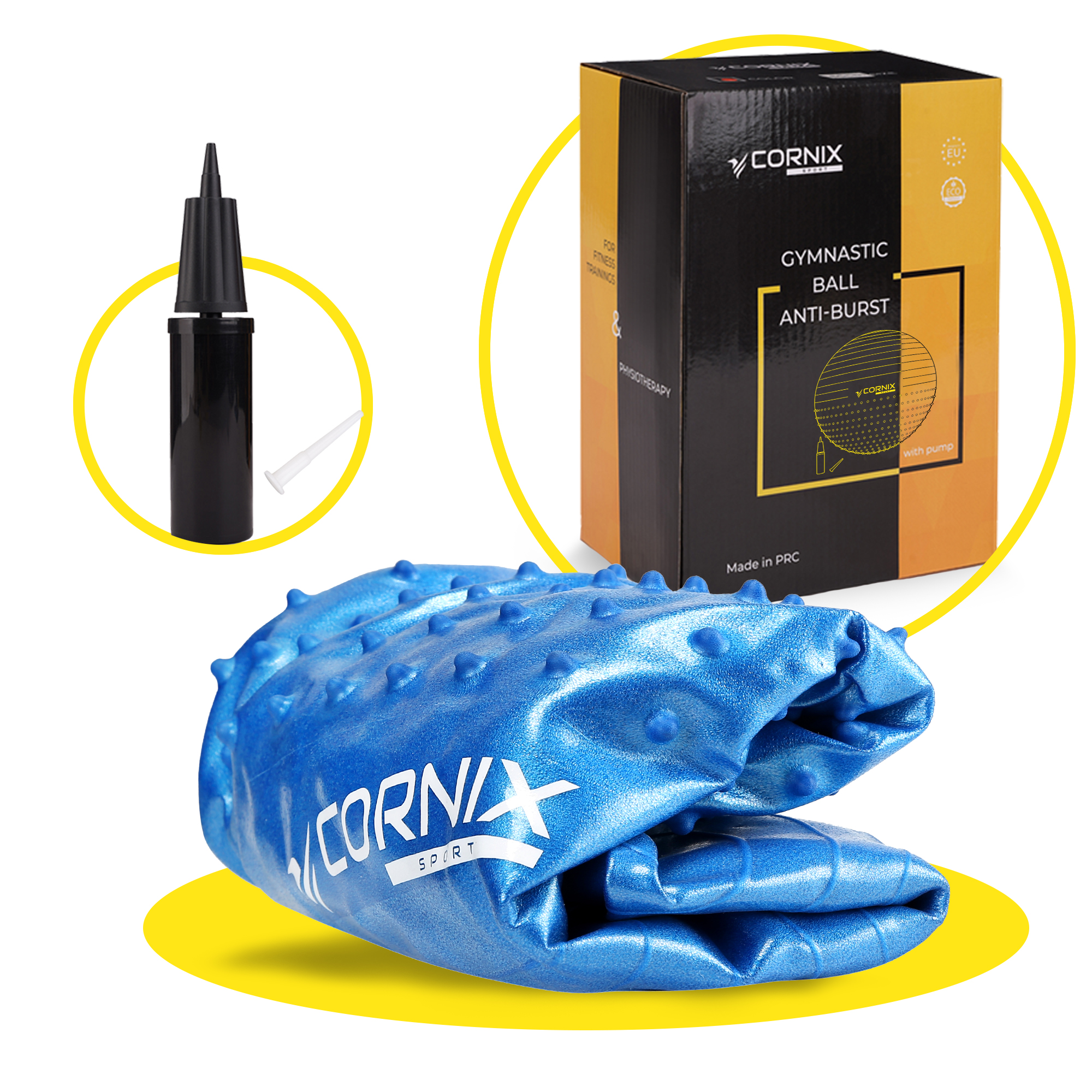 М'яч для фітнесу (фітбол) Cornix 65 см напівмасажний Anti-Burst XR-0475 Blue — мініатюра 7