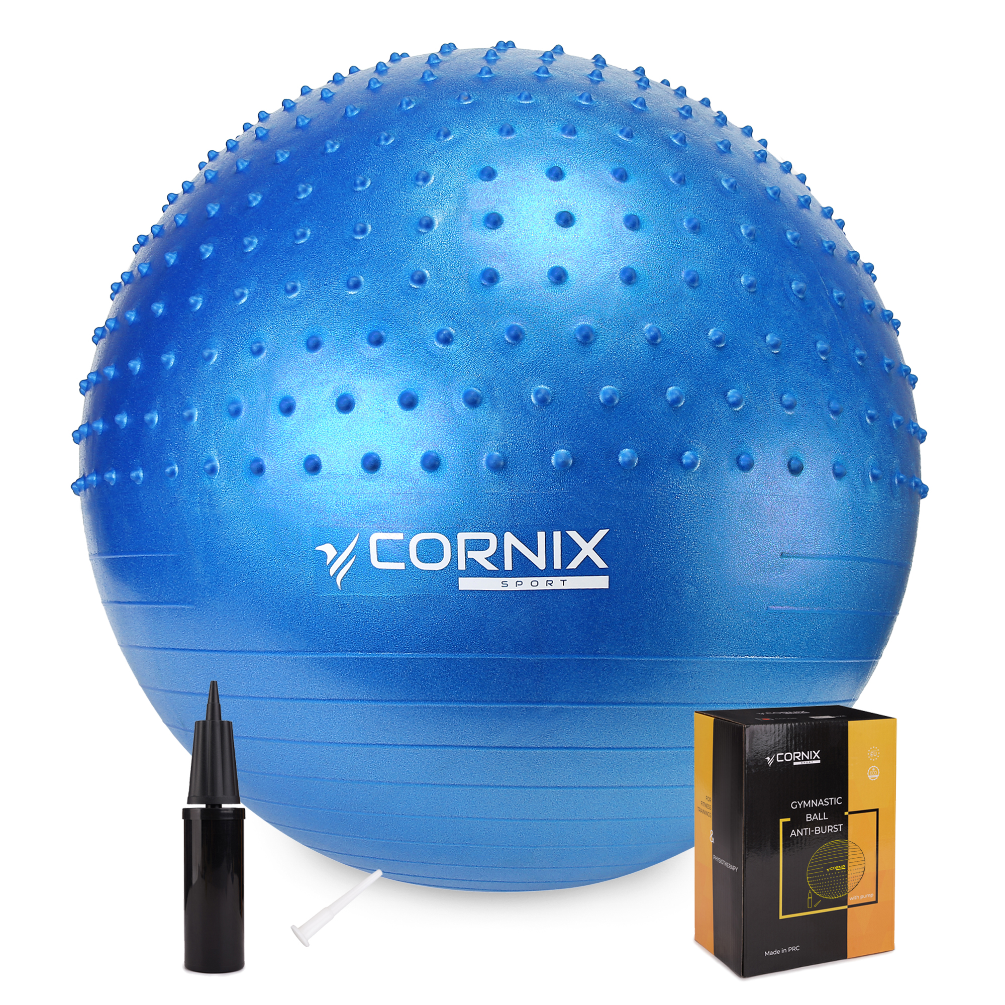 М'яч для фітнесу (фітбол) Cornix 65 см напівмасажний Anti-Burst XR-0475 Blue — фото 1