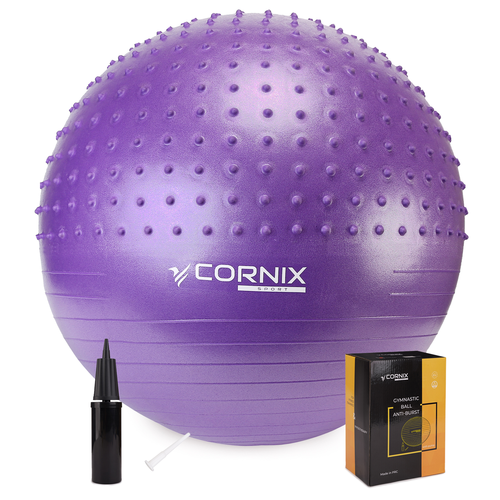 М'яч для фітнесу (фітбол) Cornix 65 см напівмасажний Anti-Burst XR-0476 Violet — фото 1