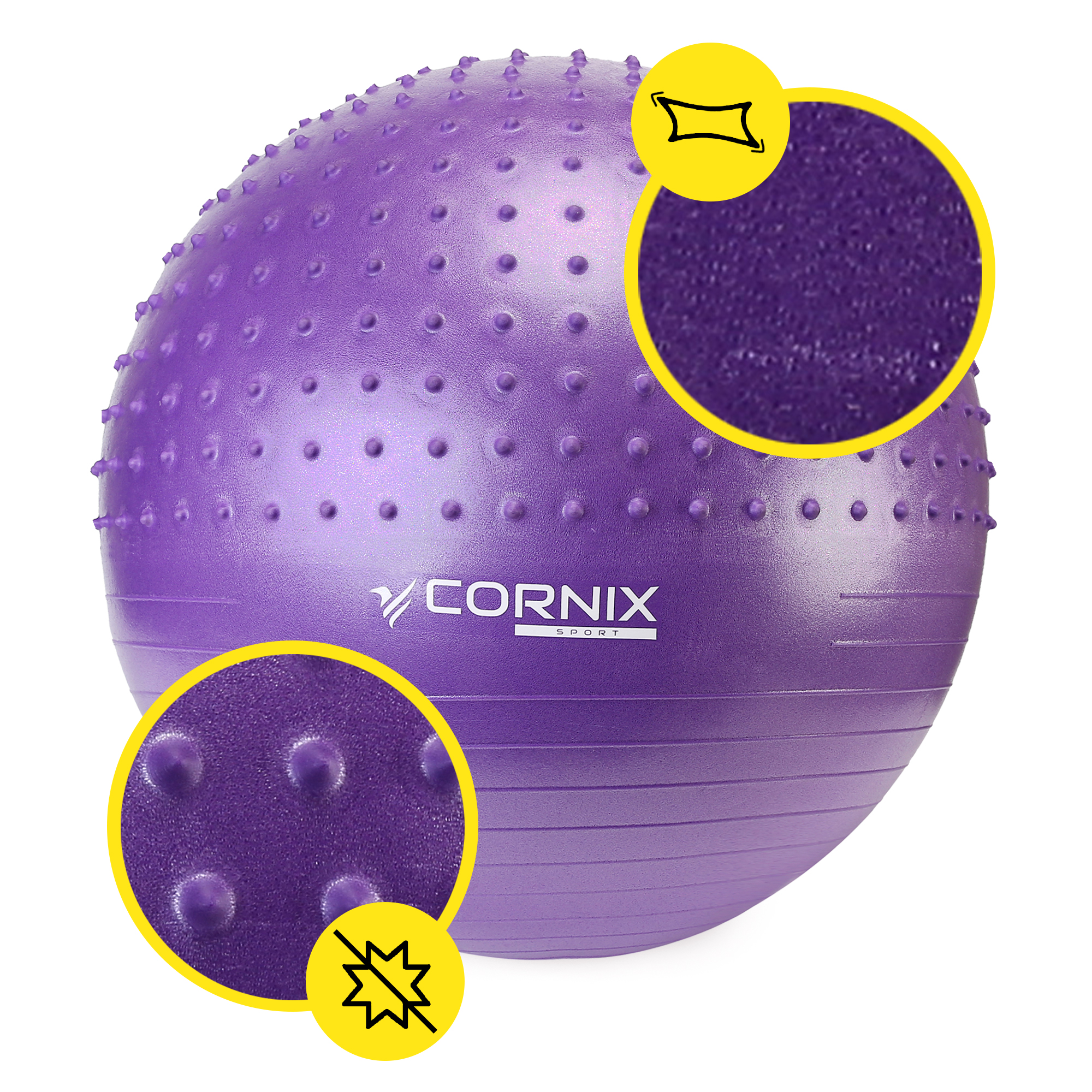 М'яч для фітнесу (фітбол) Cornix 65 см напівмасажний Anti-Burst XR-0476 Violet — фото 5