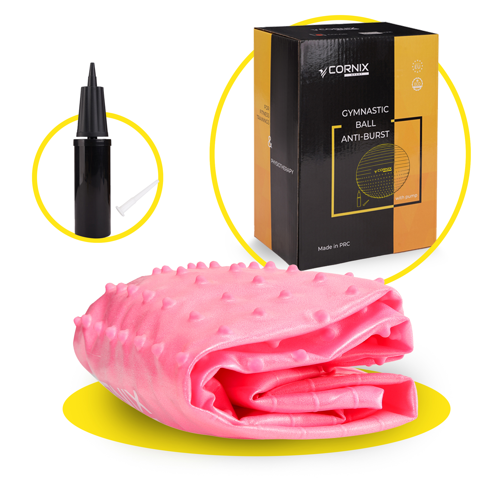 М'яч для фітнесу (фітбол) Cornix 65 см напівмасажний Anti-Burst XR-0477 Pink — мініатюра 7
