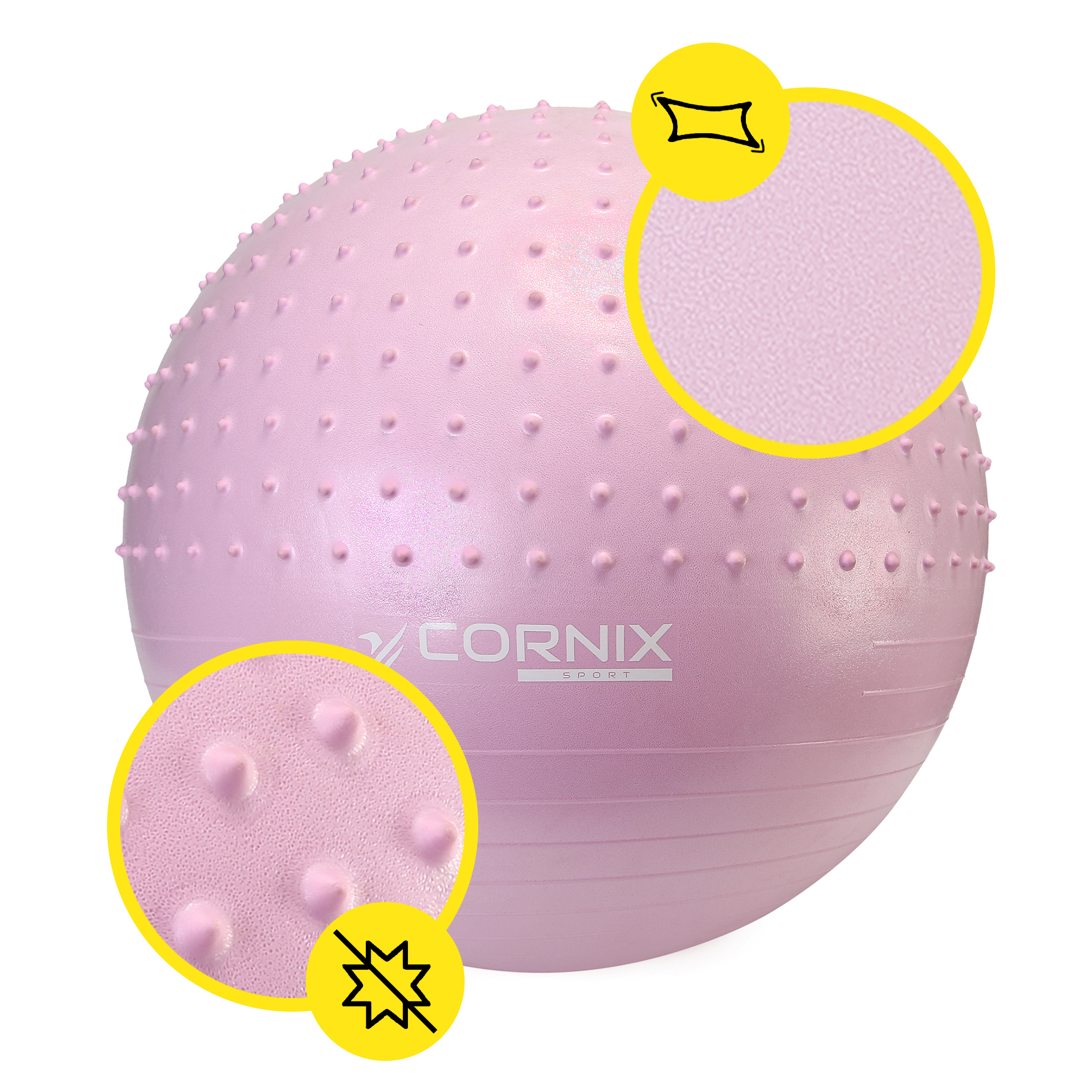 М'яч для фітнесу (фітбол) Cornix 65 см напівмасажний Anti-Burst XR-0481 Light Pink — фото 4
