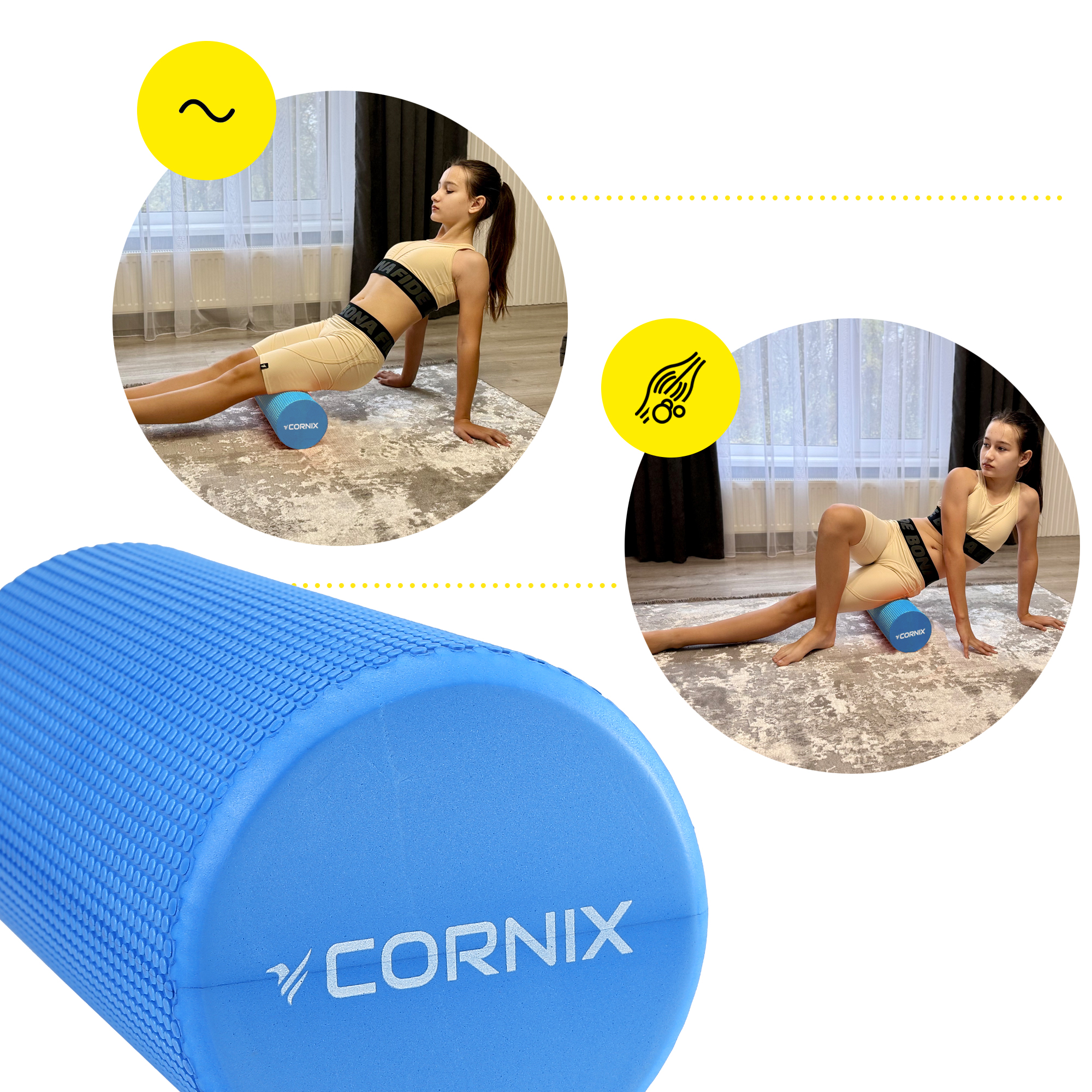 Масажний ролик Cornix EVA+ 30 x 15 см (валик, роллер) XR-0299 Navy Blue — фото 5