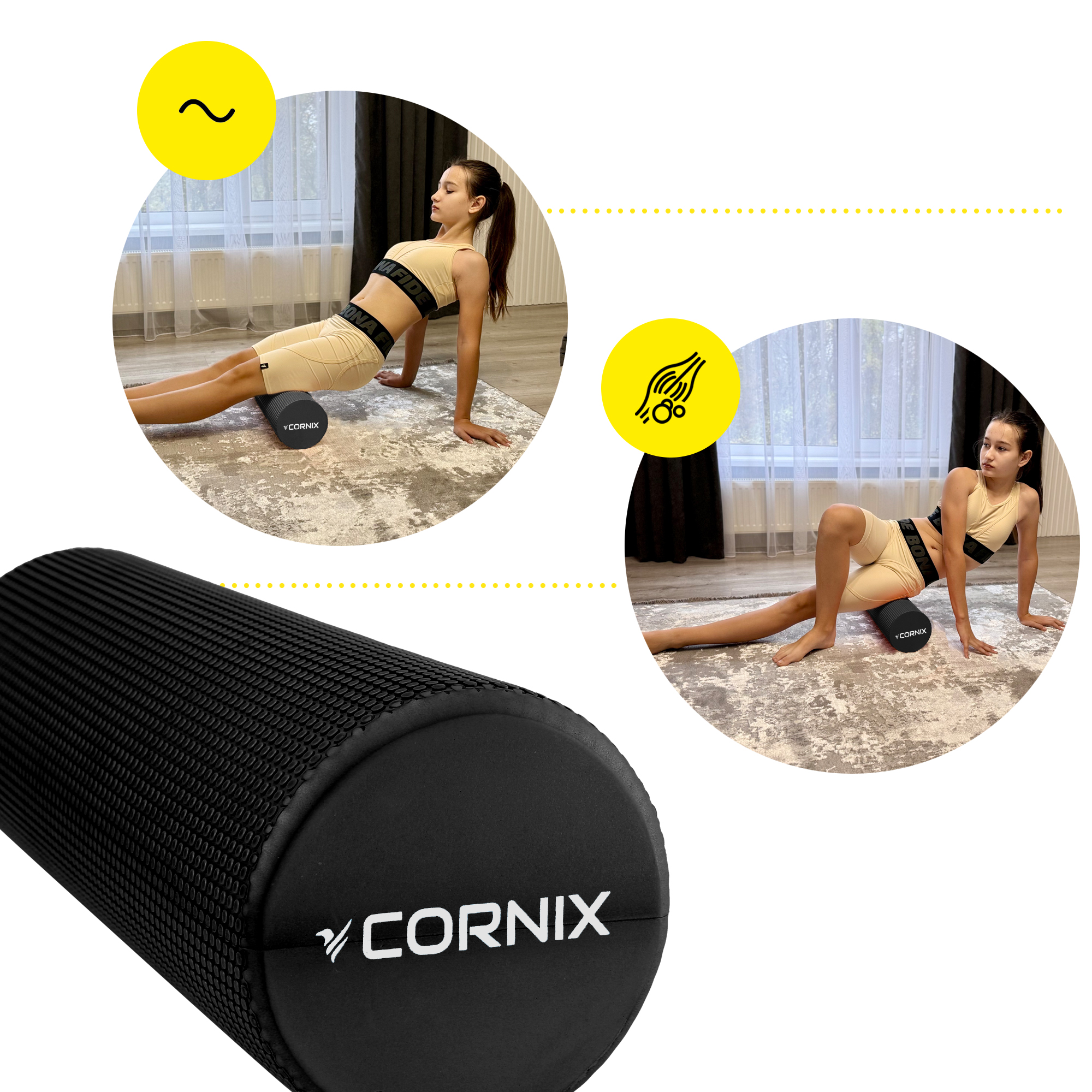 Масажний ролик Cornix EVA+ 45 x 15 см (валик, роллер) XR-0305 Black — мініатюра 8