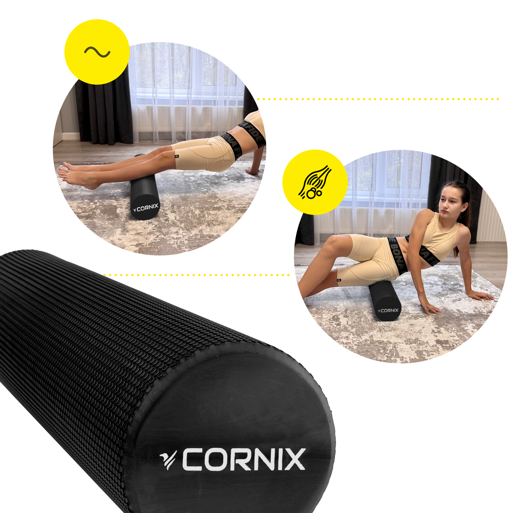 Масажний ролик Cornix EVA+ 60 x 15 см (валик, роллер) XR-0310 Black — мініатюра 8