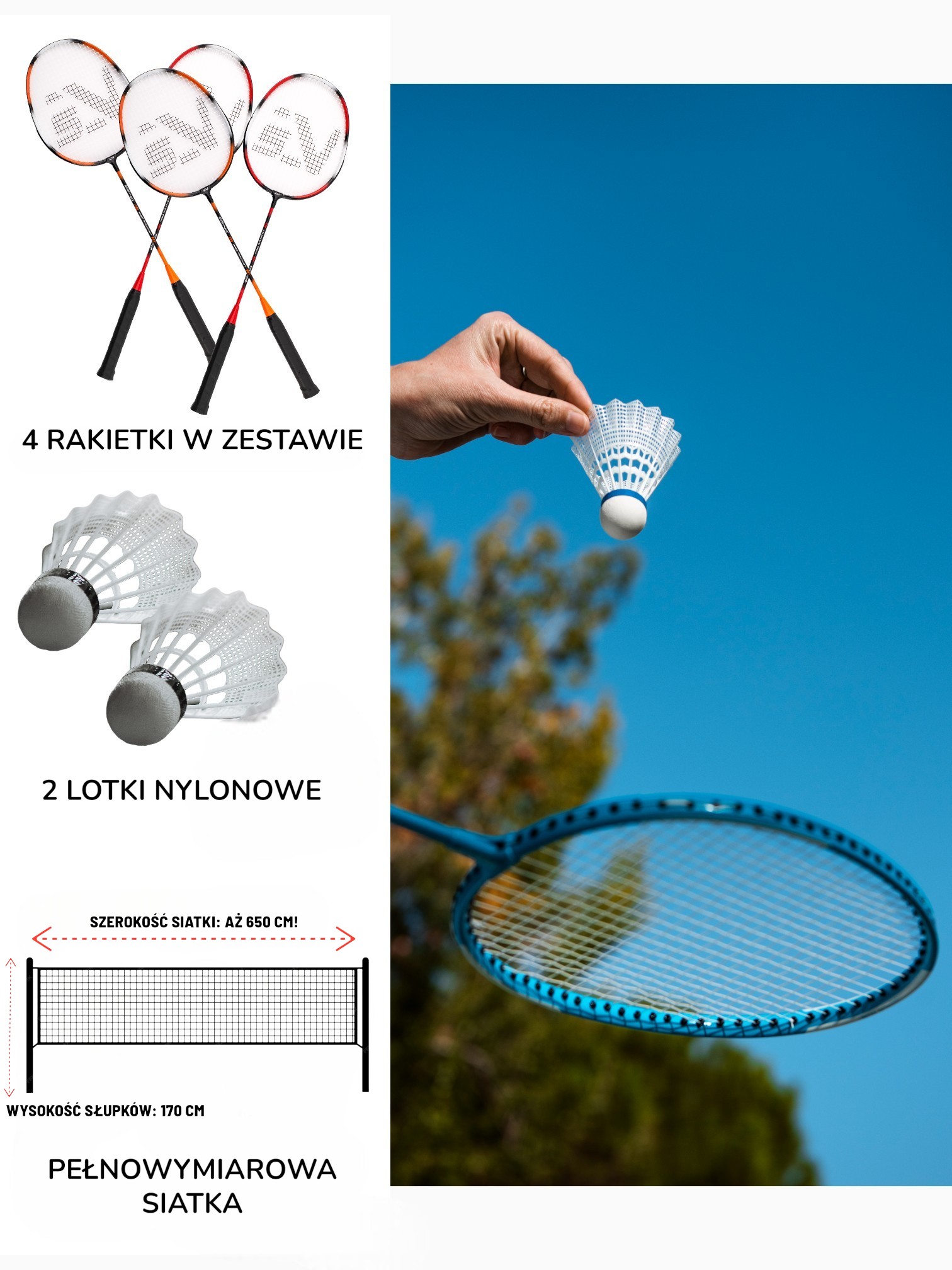 Набір для бадмінтону SportVida Pro 4 шт ракетки + 2 шт волани + сітка SV-SE0003 — мініатюра 7
