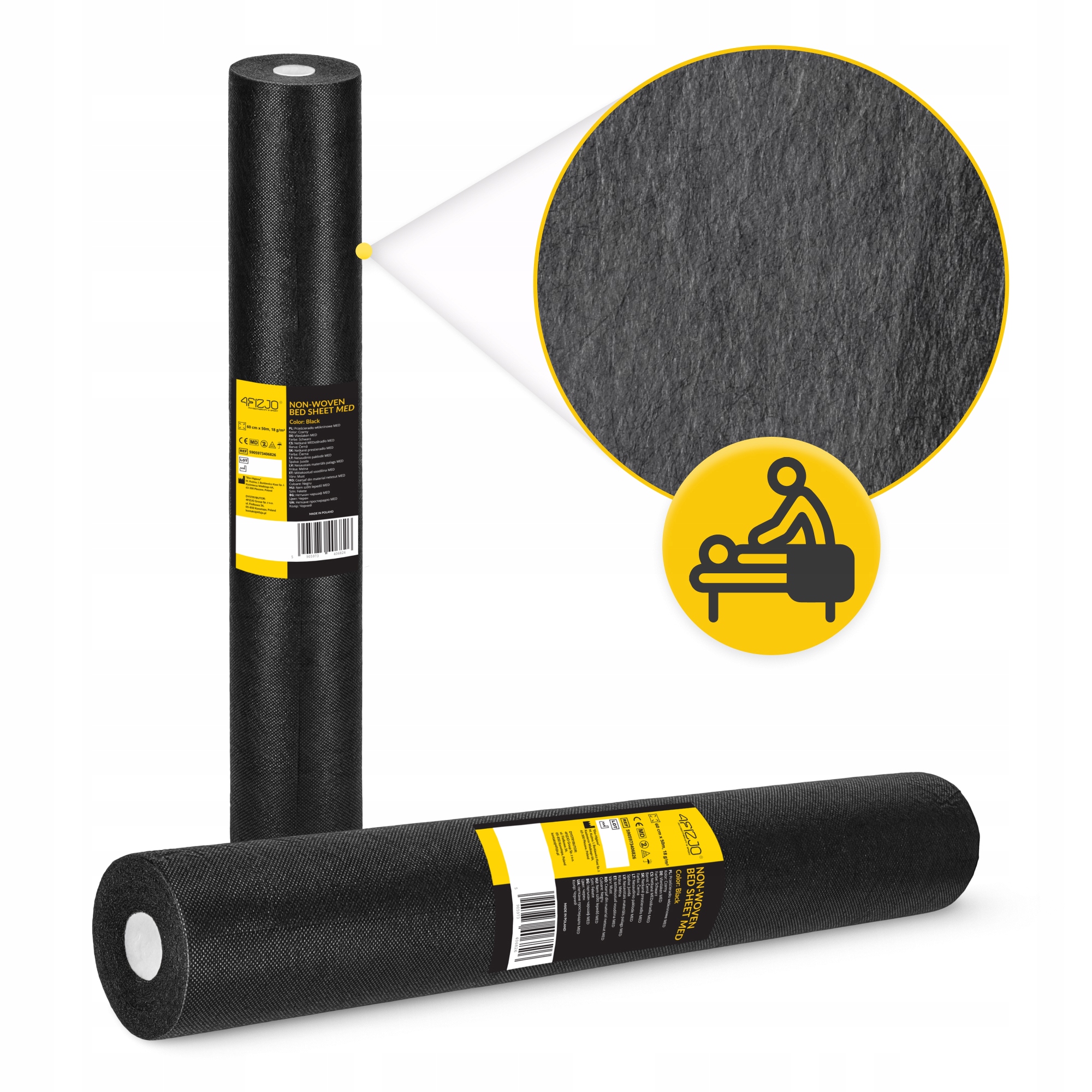 Простирадло одноразове 4FIZJO 50 м x 60 см в рулоні 18 г/м² Black (P-5905973406826) — мініатюра 8