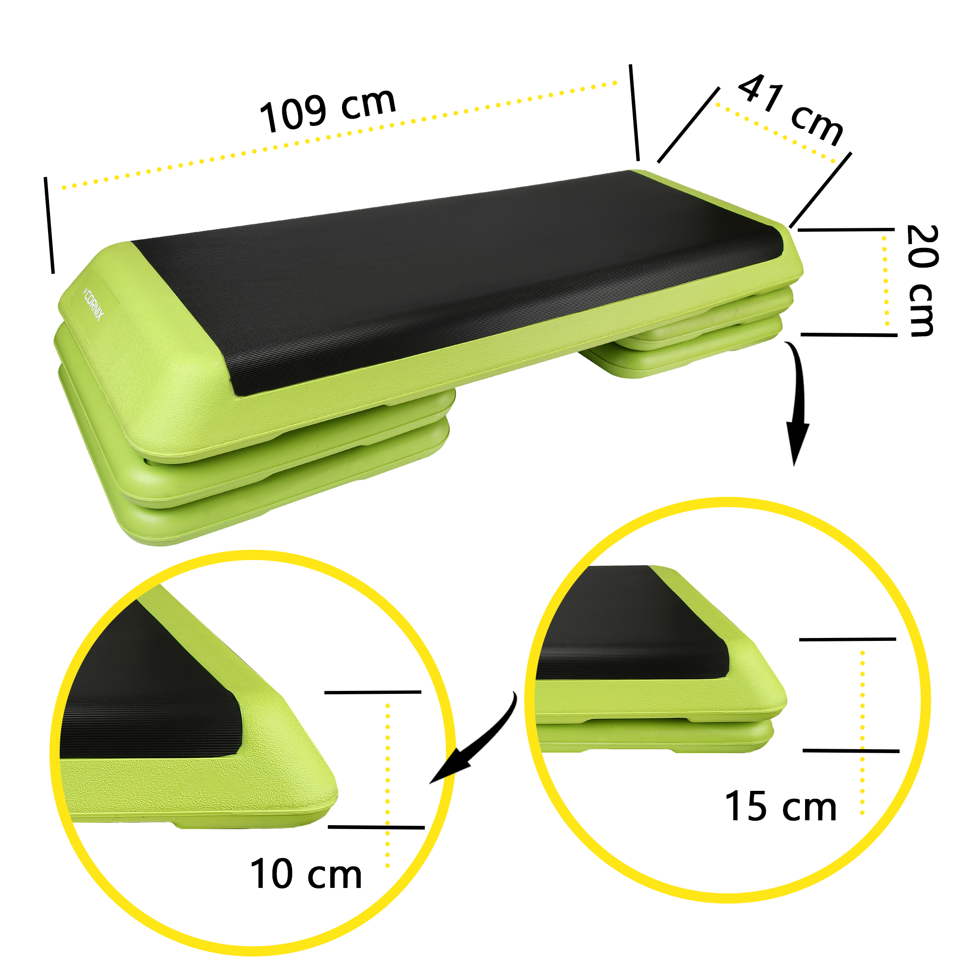 Степ-платформа 3-ступінчаста Cornix Pro 109 х 41 х 10-20 см XR-0401 Green/Black — мініатюра 6