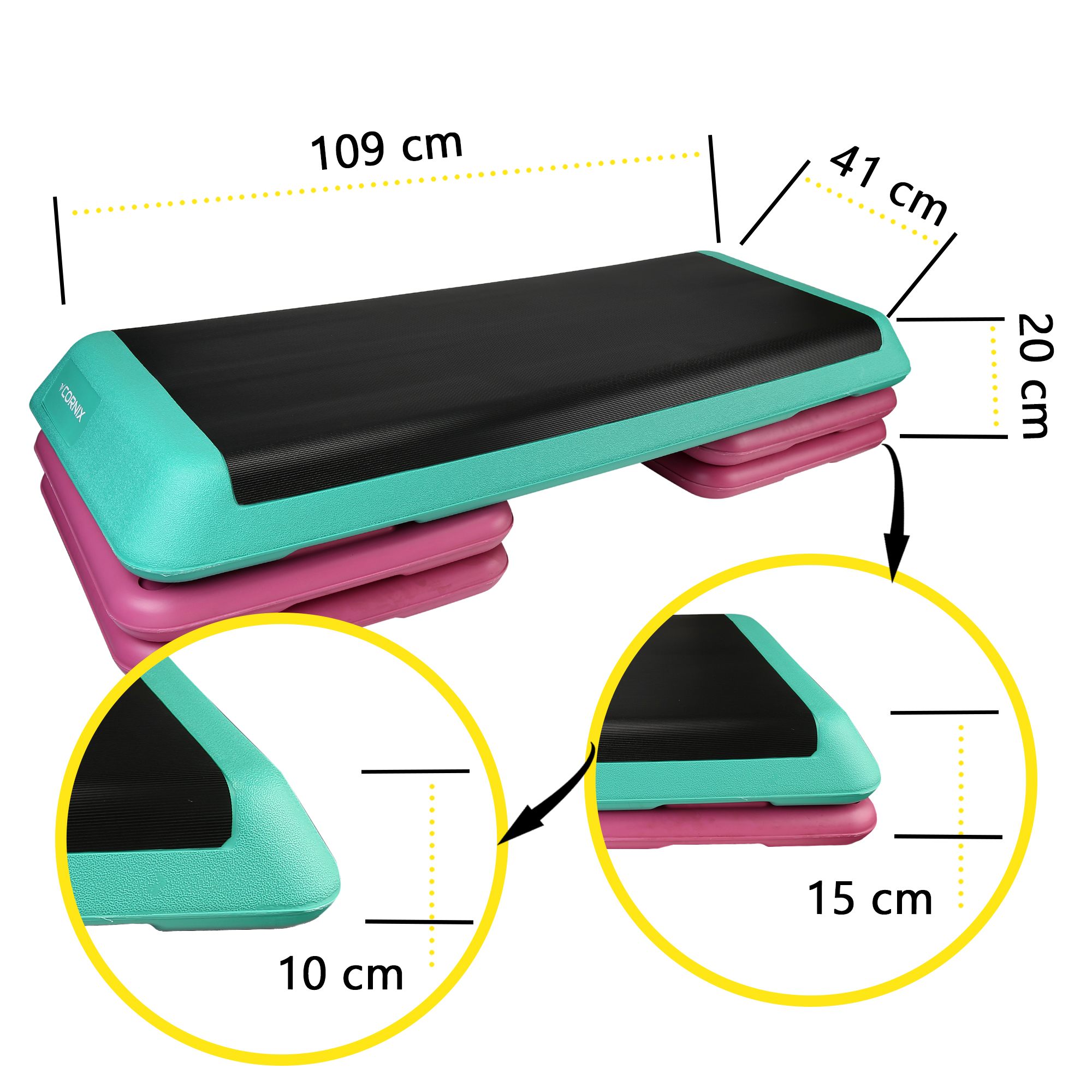 Степ-платформа 3-ступінчаста Cornix Pro 109 х 41 х 10-20 см XR-0402 Violet/Turquoise/Black — мініатюра 7