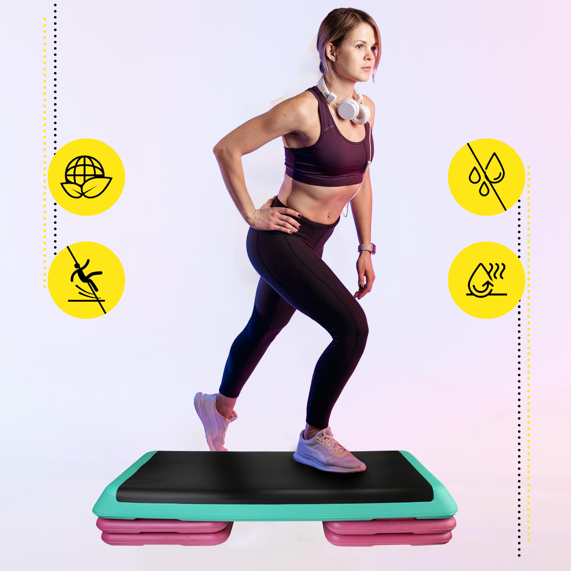 Степ-платформа 3-ступінчаста Cornix Pro 109 х 41 х 10-20 см XR-0402 Violet/Turquoise/Black — фото 4