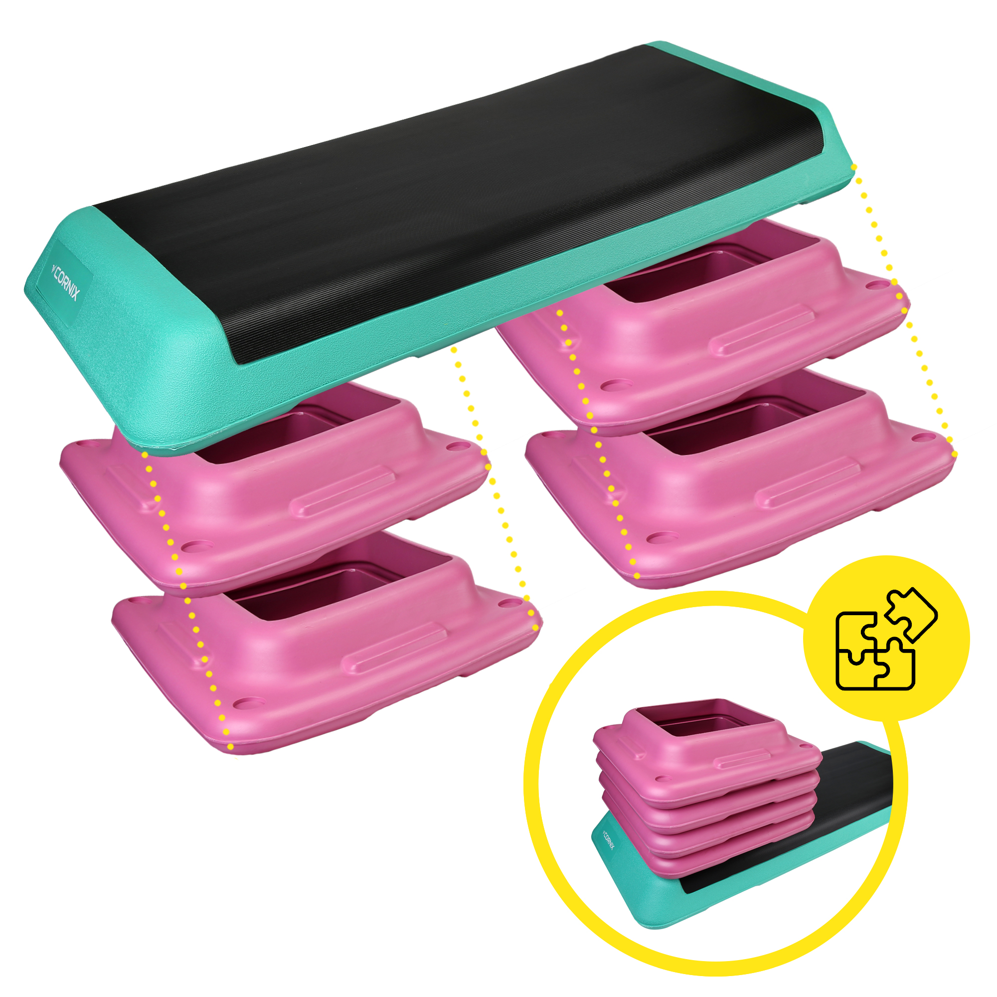 Степ-платформа 3-ступінчаста Cornix Pro 109 х 41 х 10-20 см XR-0402 Violet/Turquoise/Black — мініатюра 6